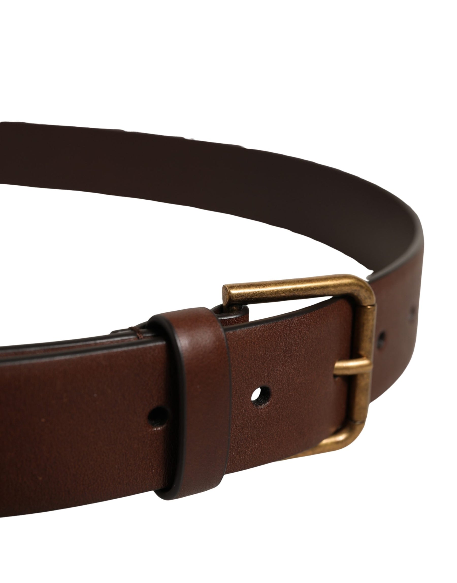 Dolce & Gabbana Men Brown Leather Gold Buckle Carabine Belt | Regal Royce