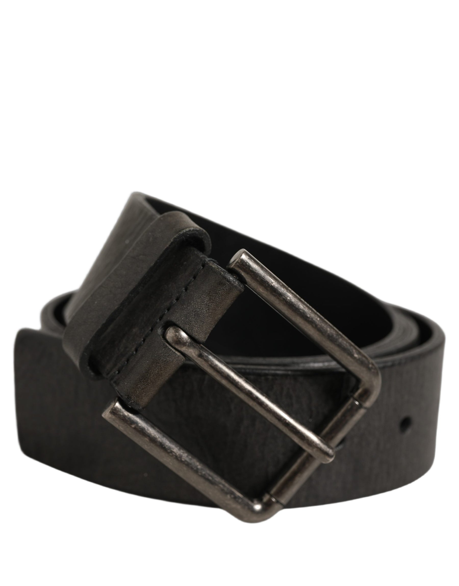 Dolce & Gabbana Black Leather Brushed Metal Buckle Men Belt | Regal Royce