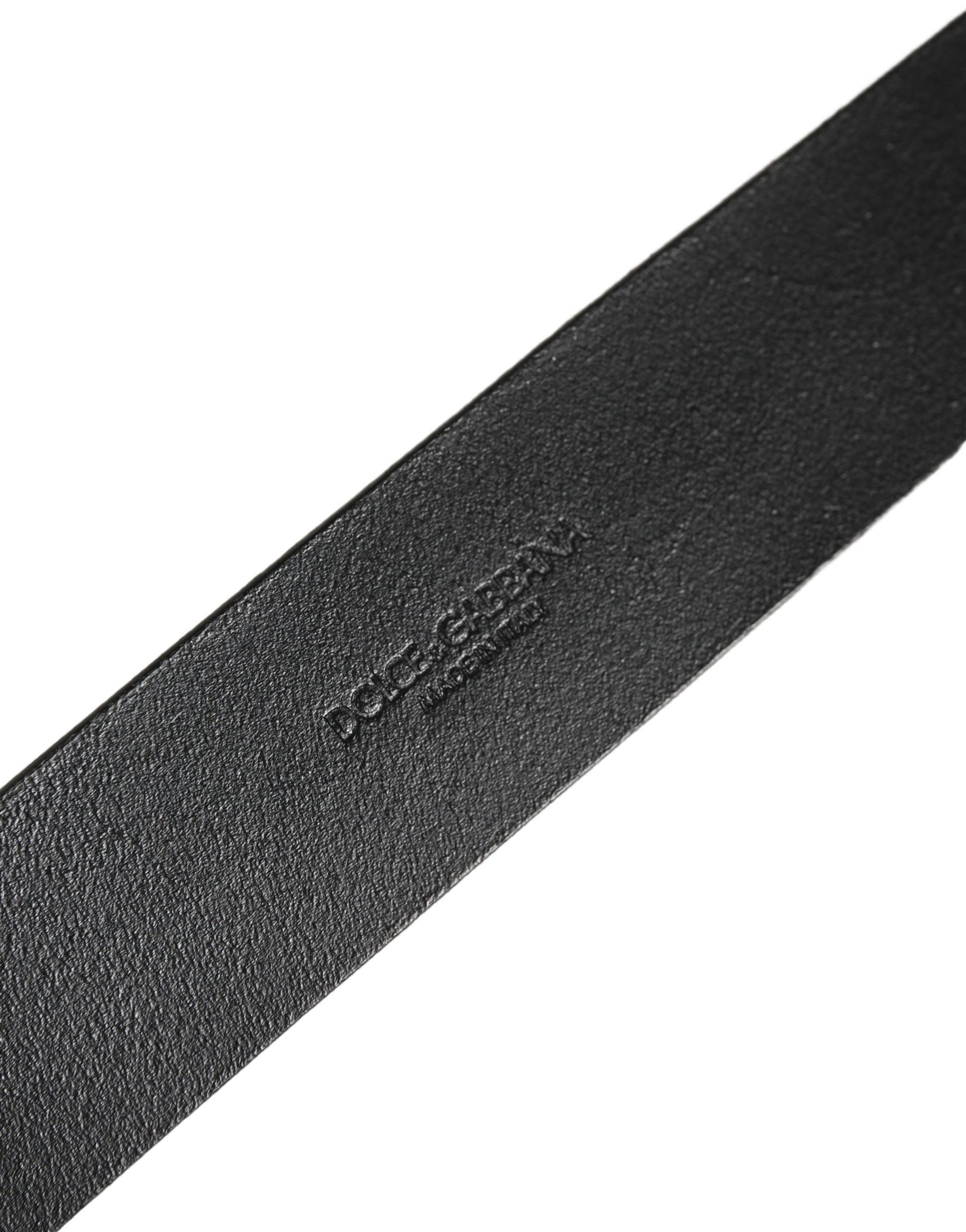 Dolce & Gabbana Black Leather Brushed Metal Buckle Men Belt | Regal Royce