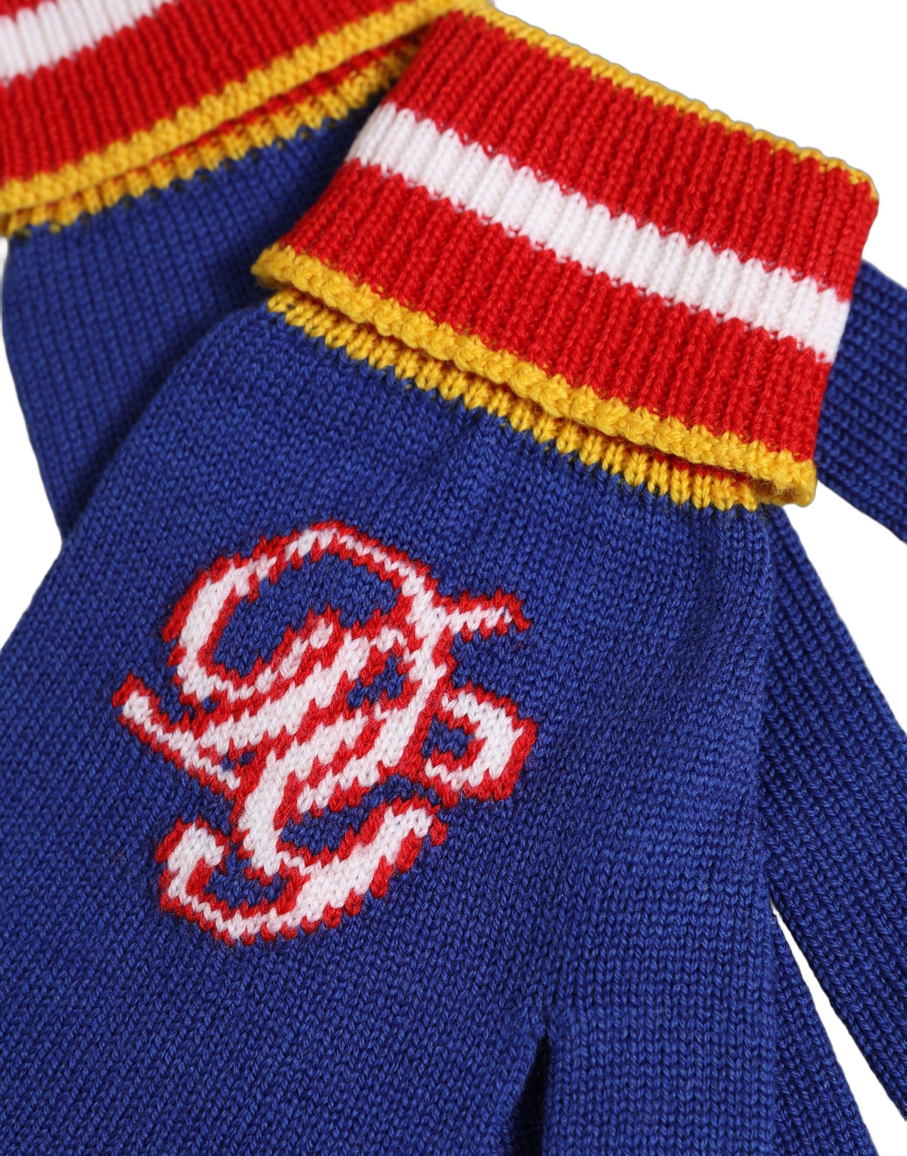 Dolce & Gabbana Blue Striped Wool DG Logo Embroidered Gloves | Regal Royce
