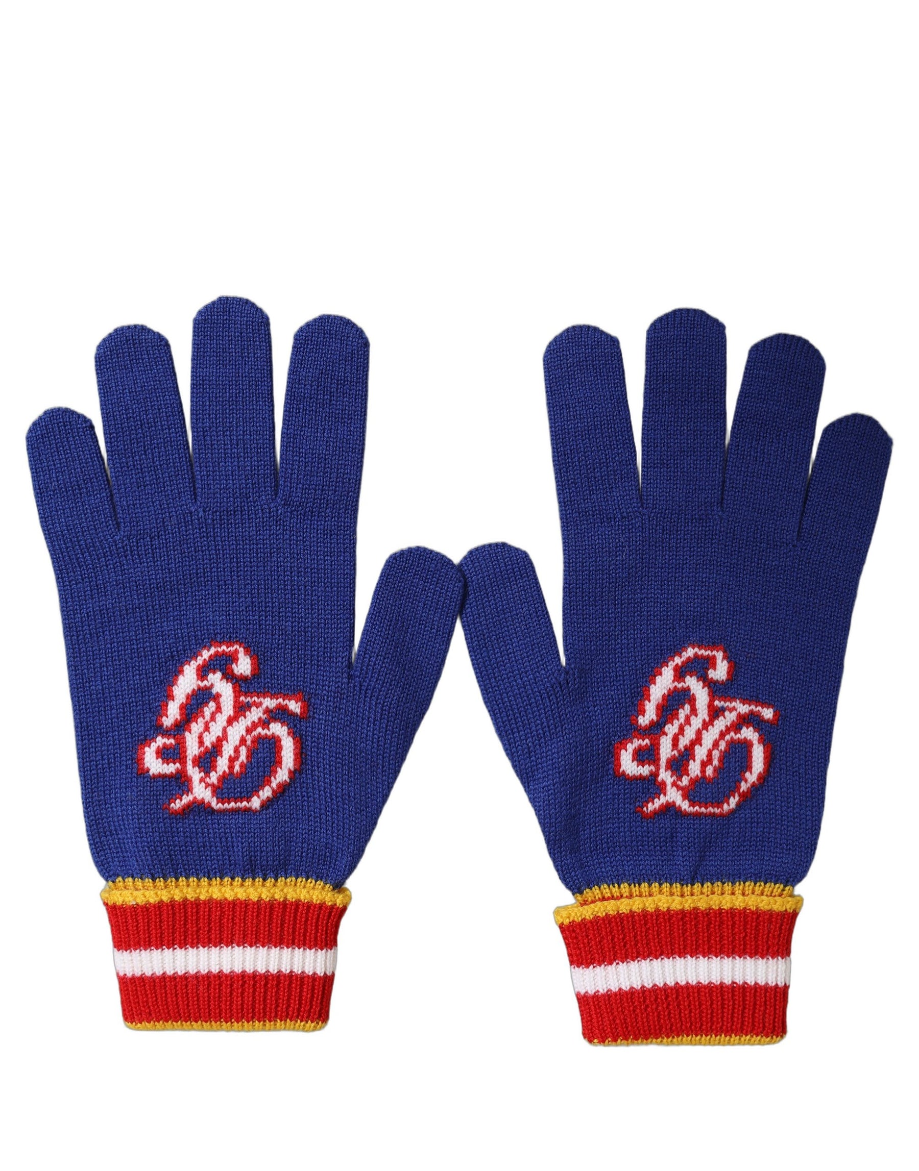Dolce & Gabbana Blue Striped Wool DG Logo Embroidered Gloves | Regal Royce