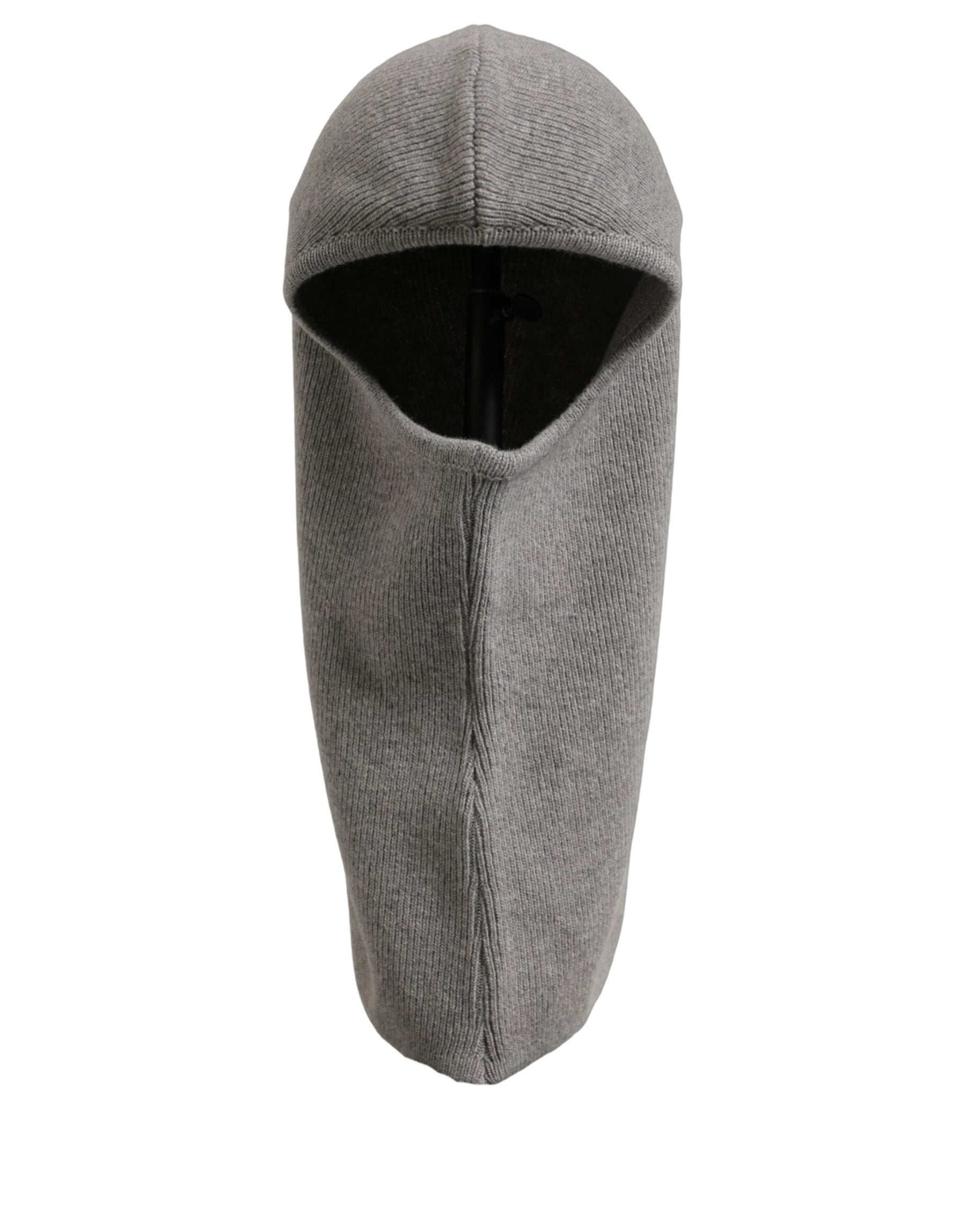 Dolce & Gabbana Men Grey Wool Ribbed Knit Balaclava Wrap One Size Hat | Regal Royce
