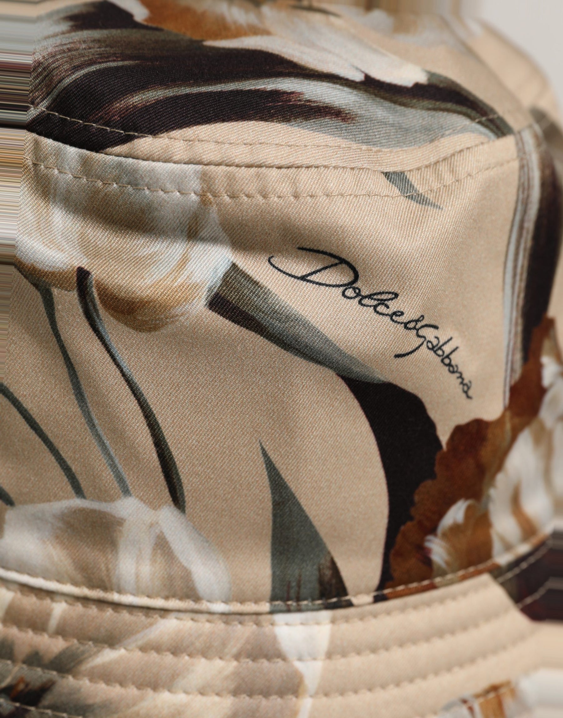 Dolce & Gabbana Men Beige Floral Wide Brim Bucket Capello Hat | Regal Royce