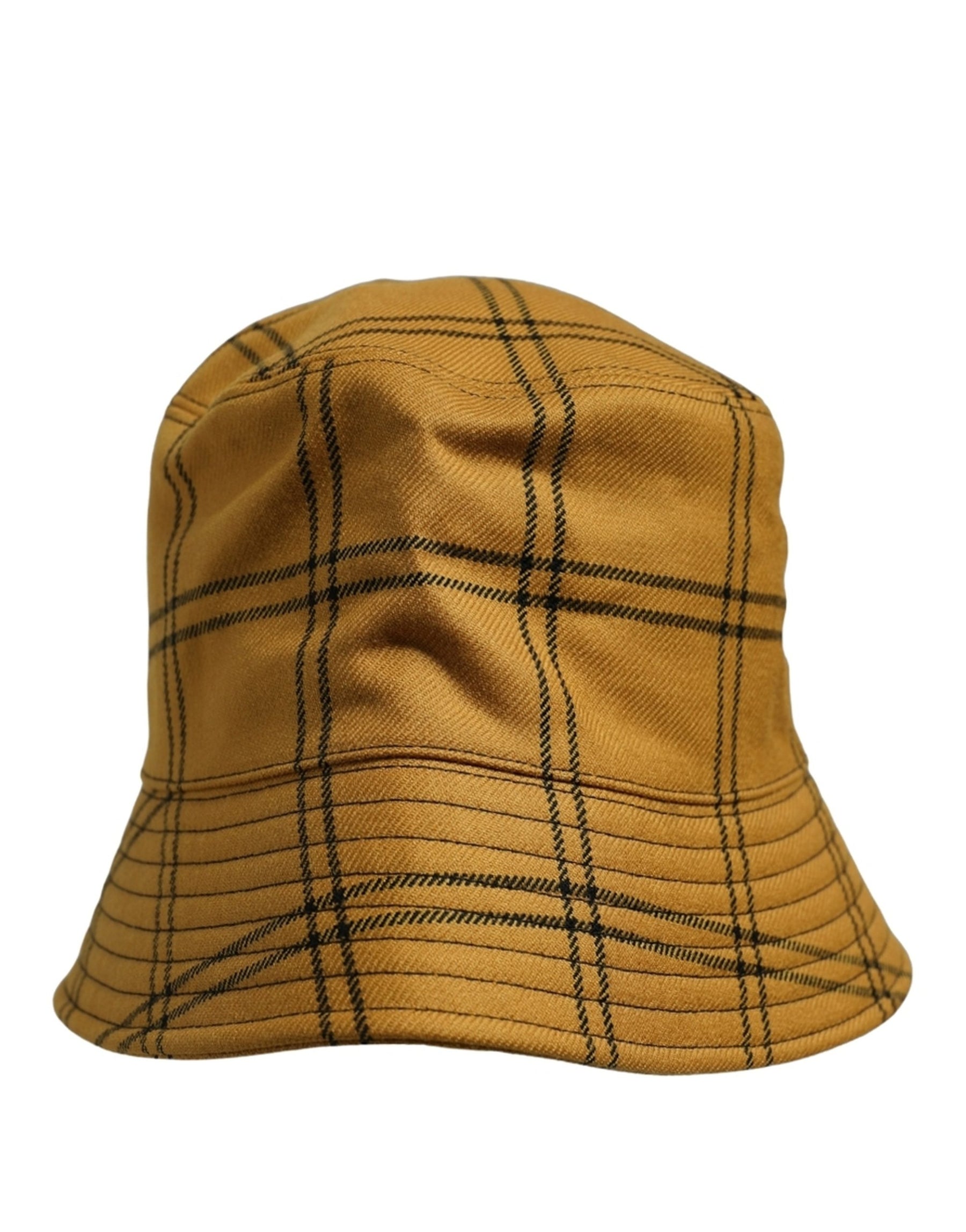 Dolce & Gabbana Men Dark Yellow Check Wide Brim Bucket Cap Hat | Regal Royce