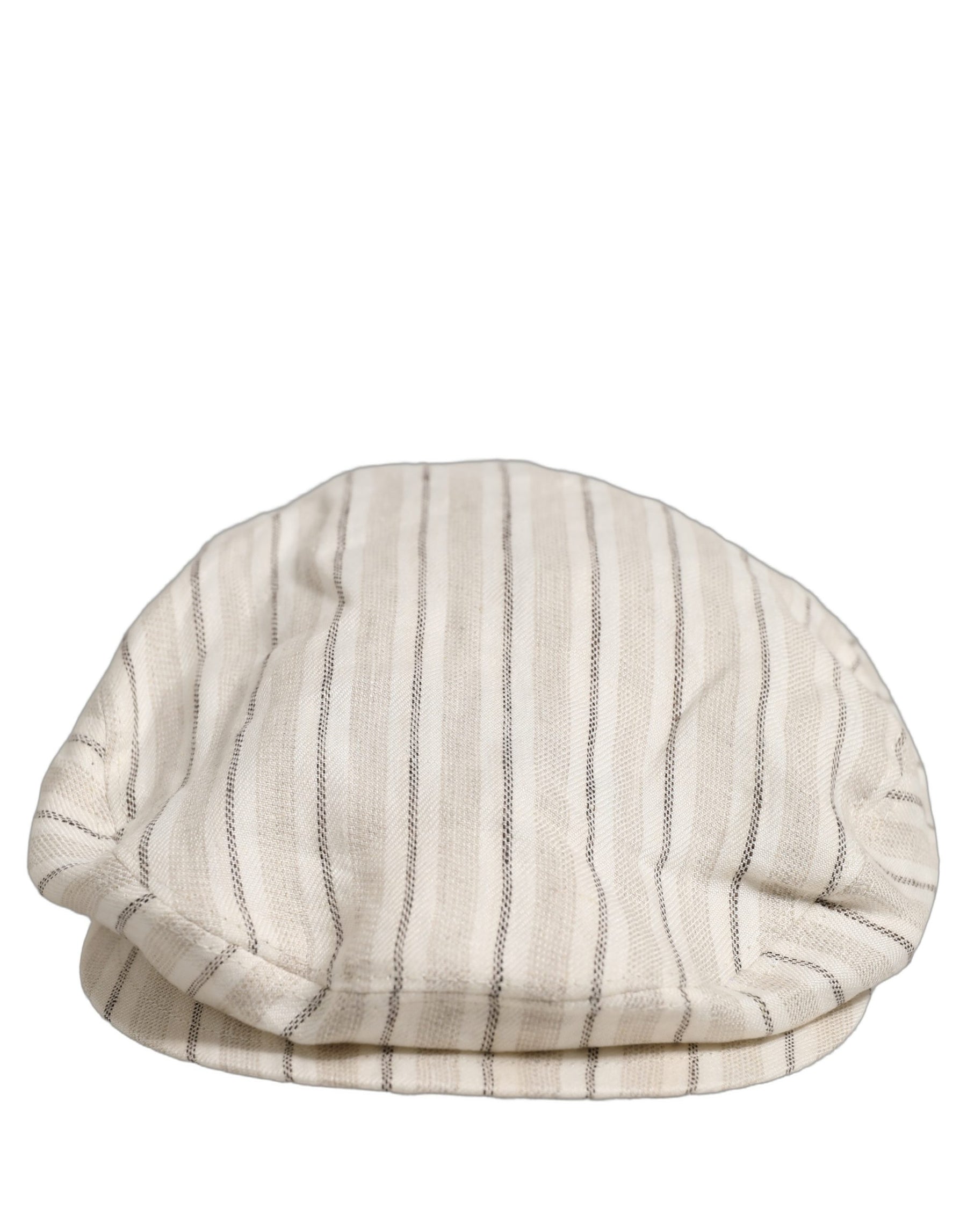 Dolce & Gabbana Men Off White Striped Linen Newsboy Capello Hat | Regal Royce
