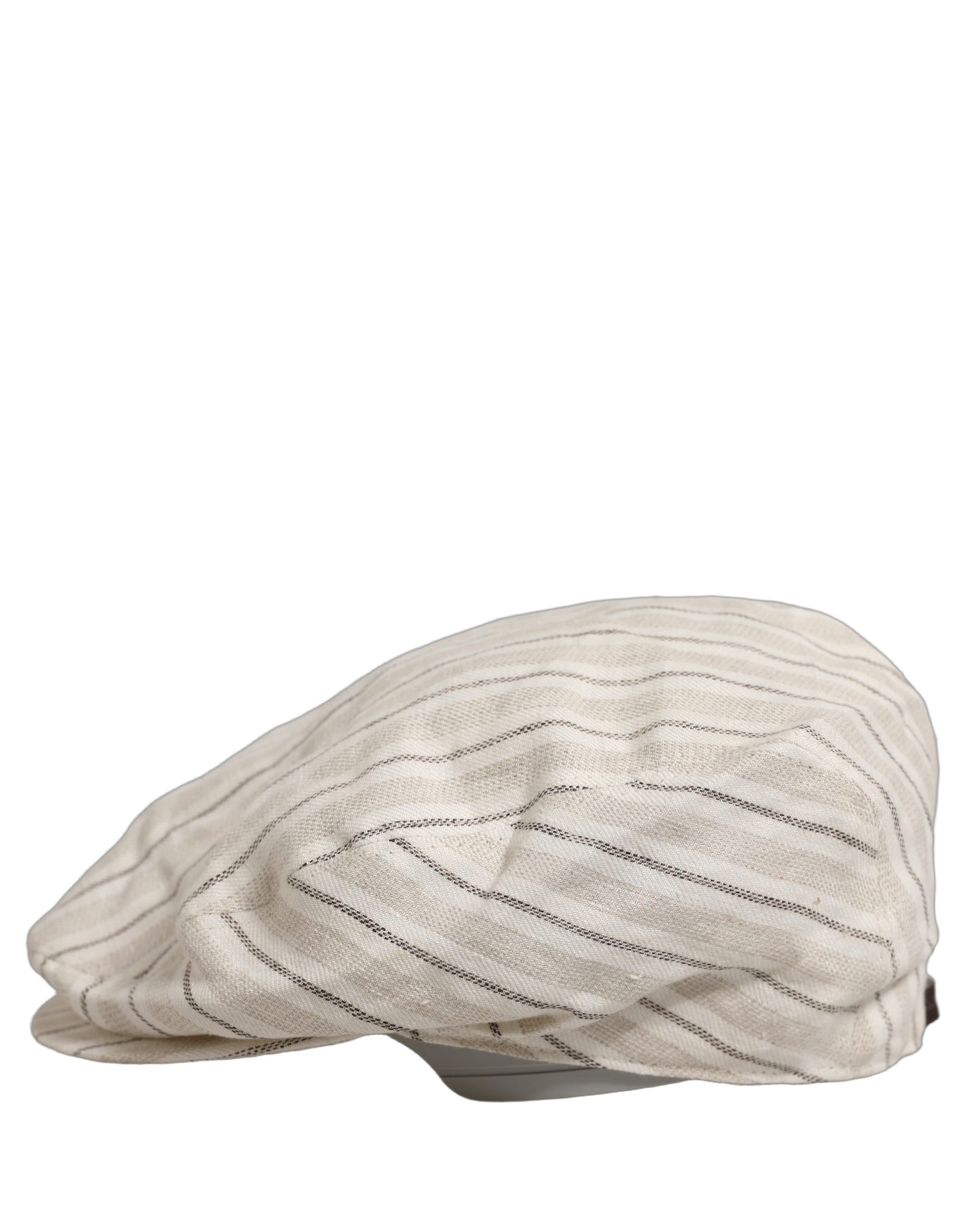 Dolce & Gabbana Men Off White Striped Linen Newsboy Capello Hat | Regal Royce