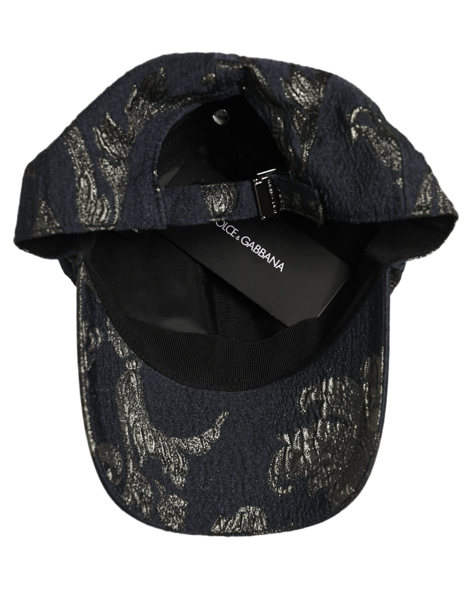 Dolce & Gabbana Men Black Floral Barocco Cotton Baseball Cap Hat | Regal Royce