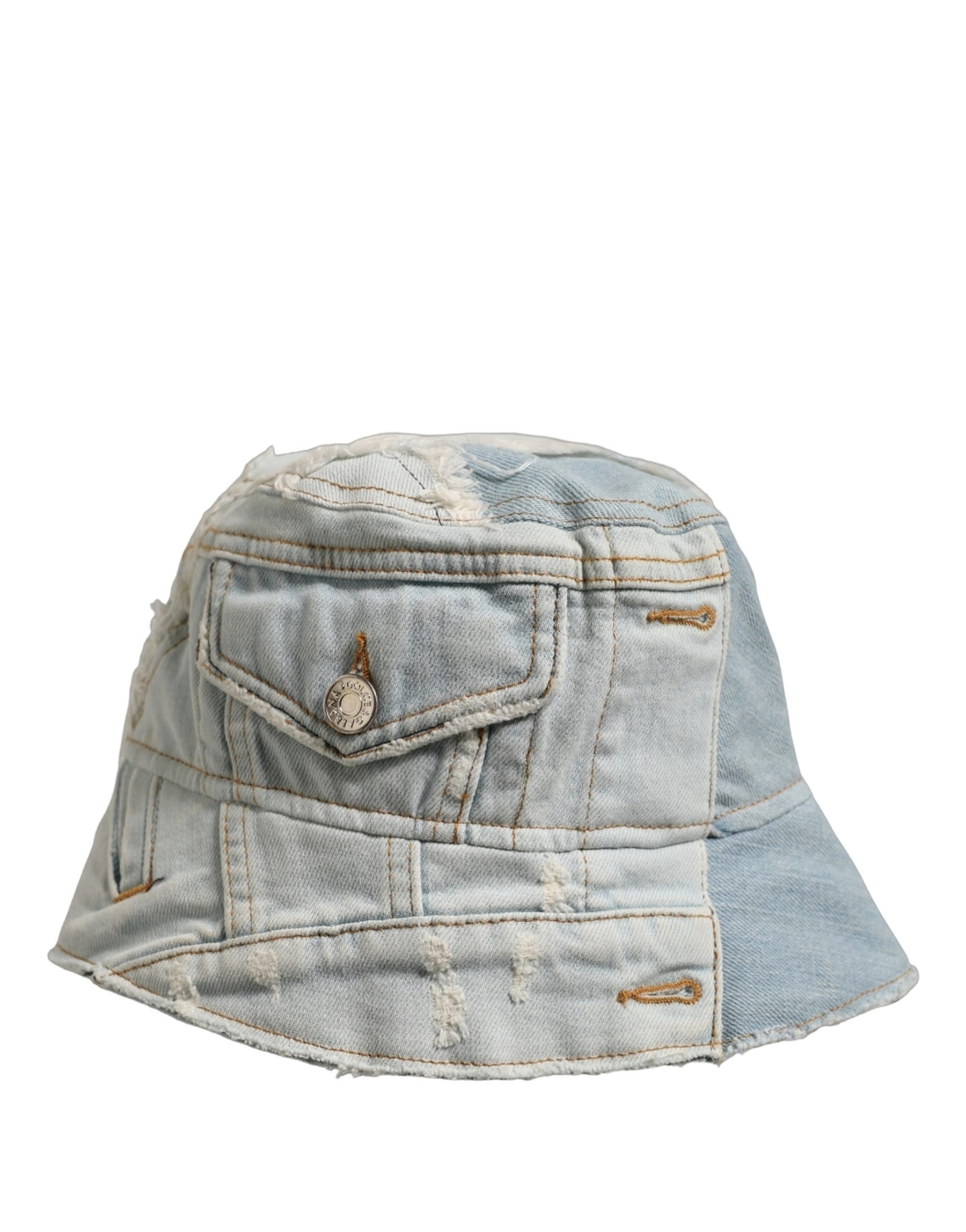 Dolce & Gabbana Men Blue Patchwork Cotton Denim Bucket Cap Hat | Regal Royce