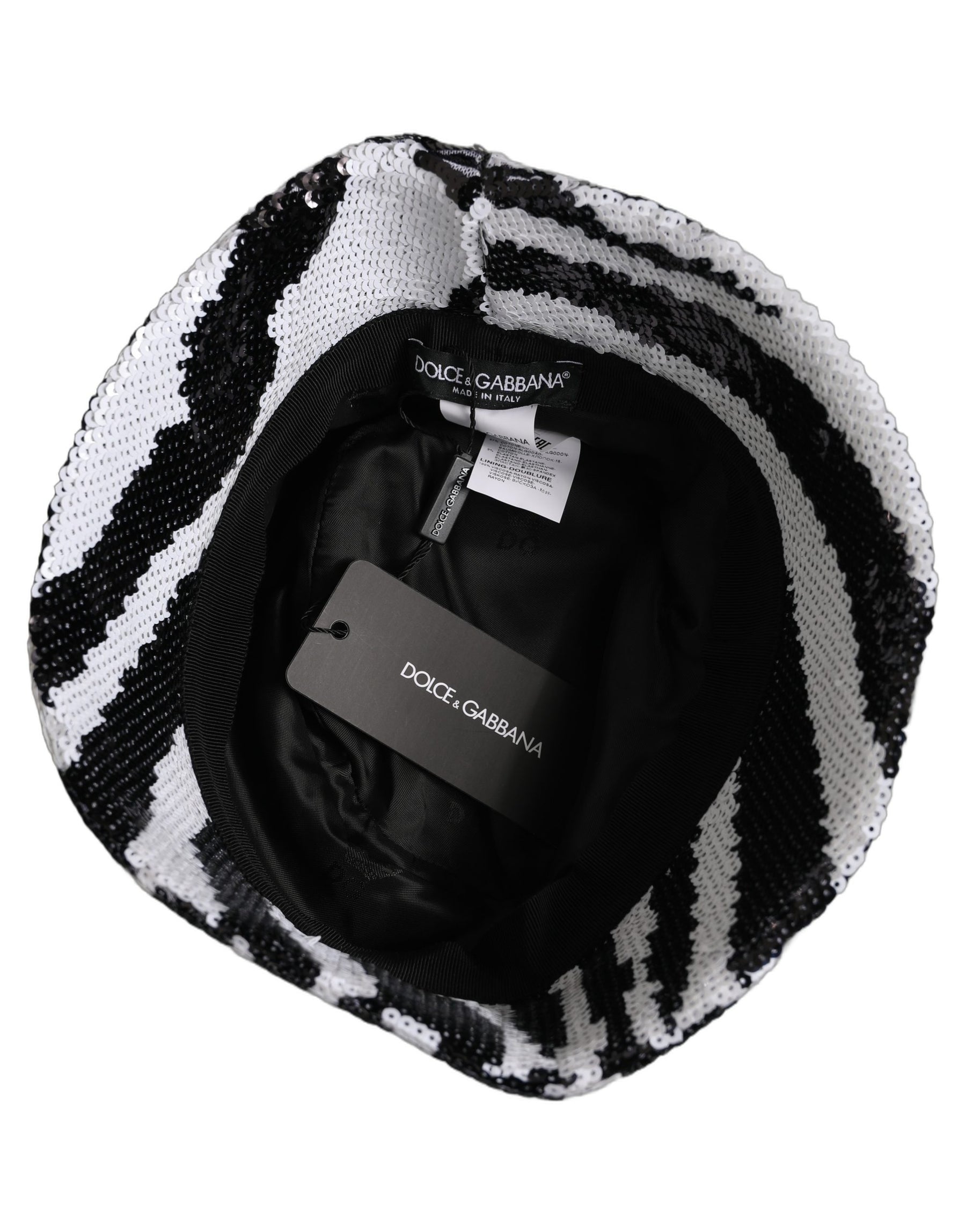 Dolce & Gabbana Men Black White Zebra Sequin Bucket Cap Hat | Regal Royce