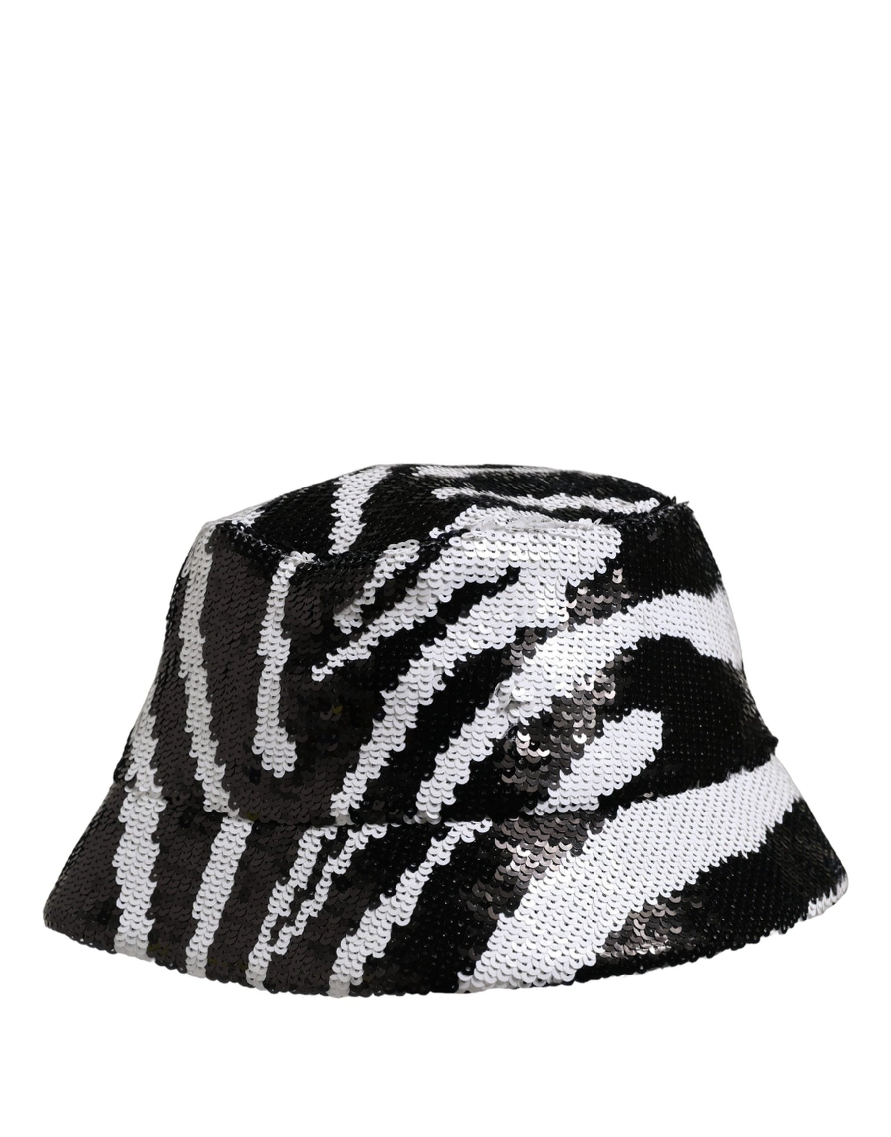 Dolce & Gabbana Men Black White Zebra Sequin Bucket Cap Hat | Regal Royce