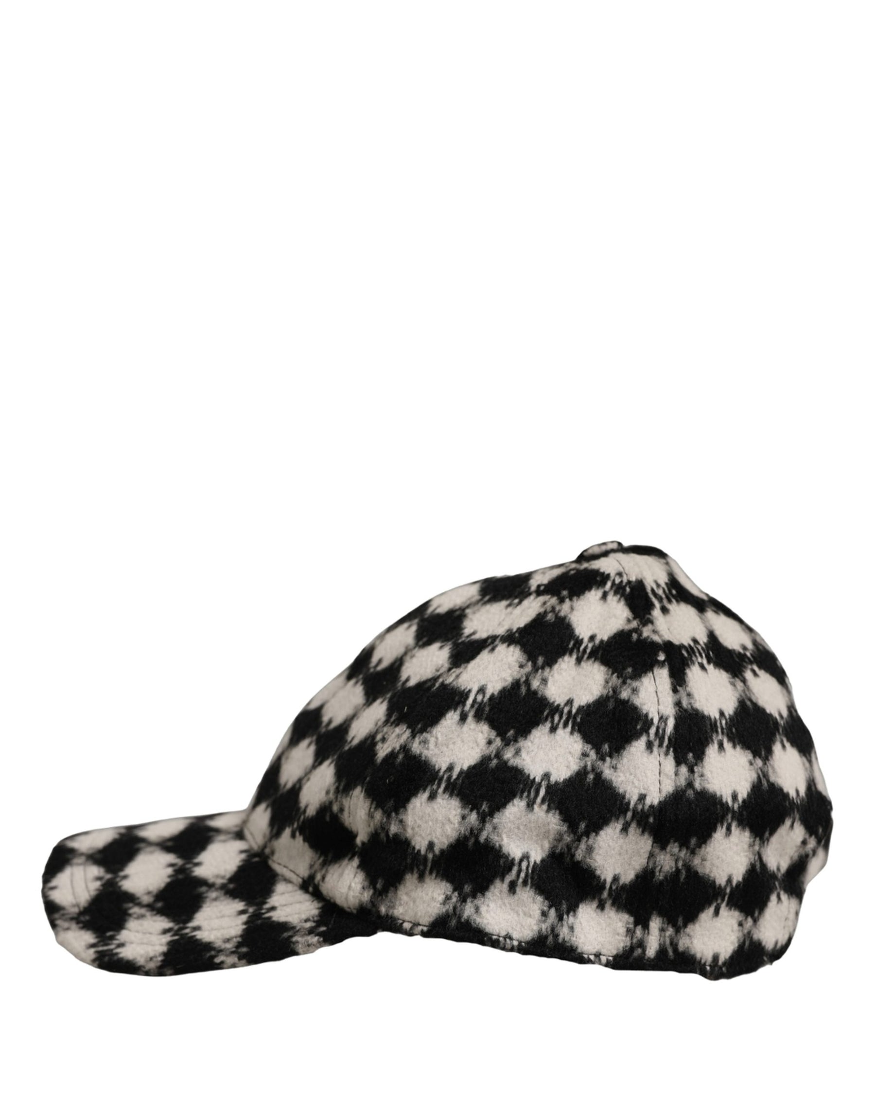 Dolce & Gabbana Men Black White Diamond Wool Baseball Cap Hat | Regal Royce
