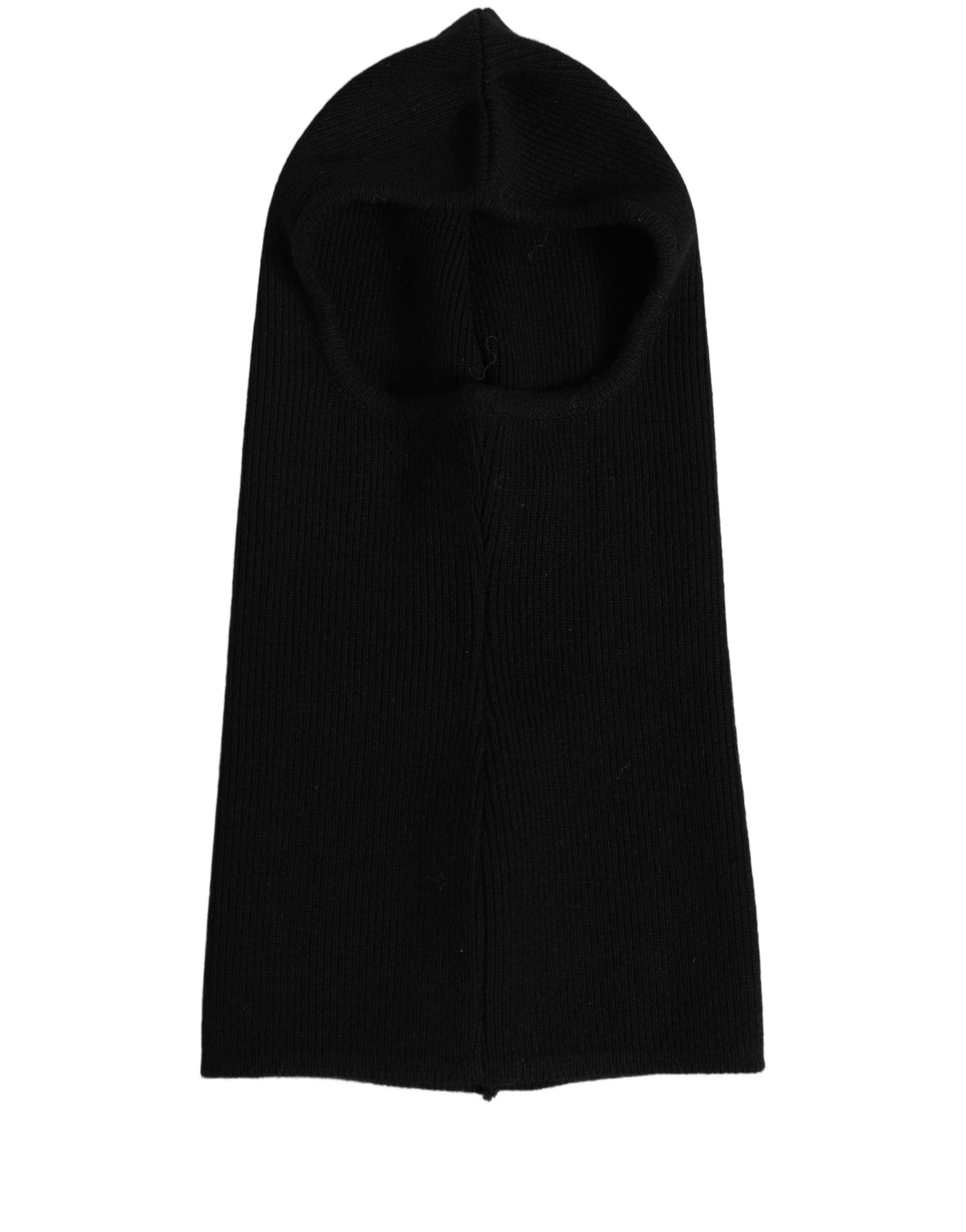 Dolce & Gabbana Men Black Wool Ribbed Knit Balaclava Wrap One Size Hat | Regal Royce