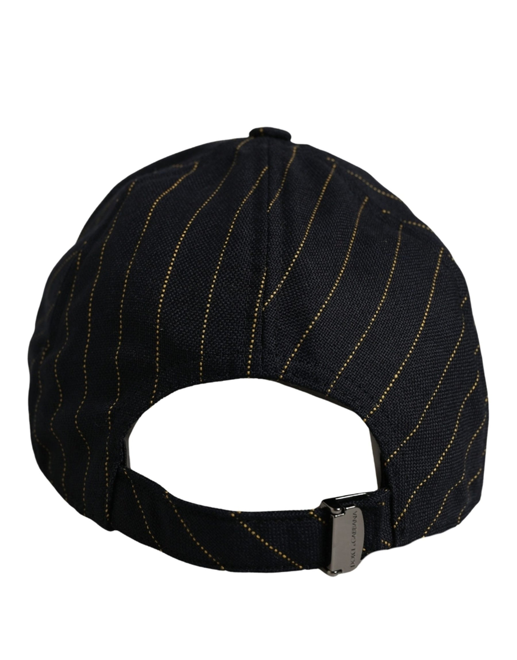 Dolce & Gabbana Black Gold Pinstriped Cotton Baseball Cap Hat | Regal Royce