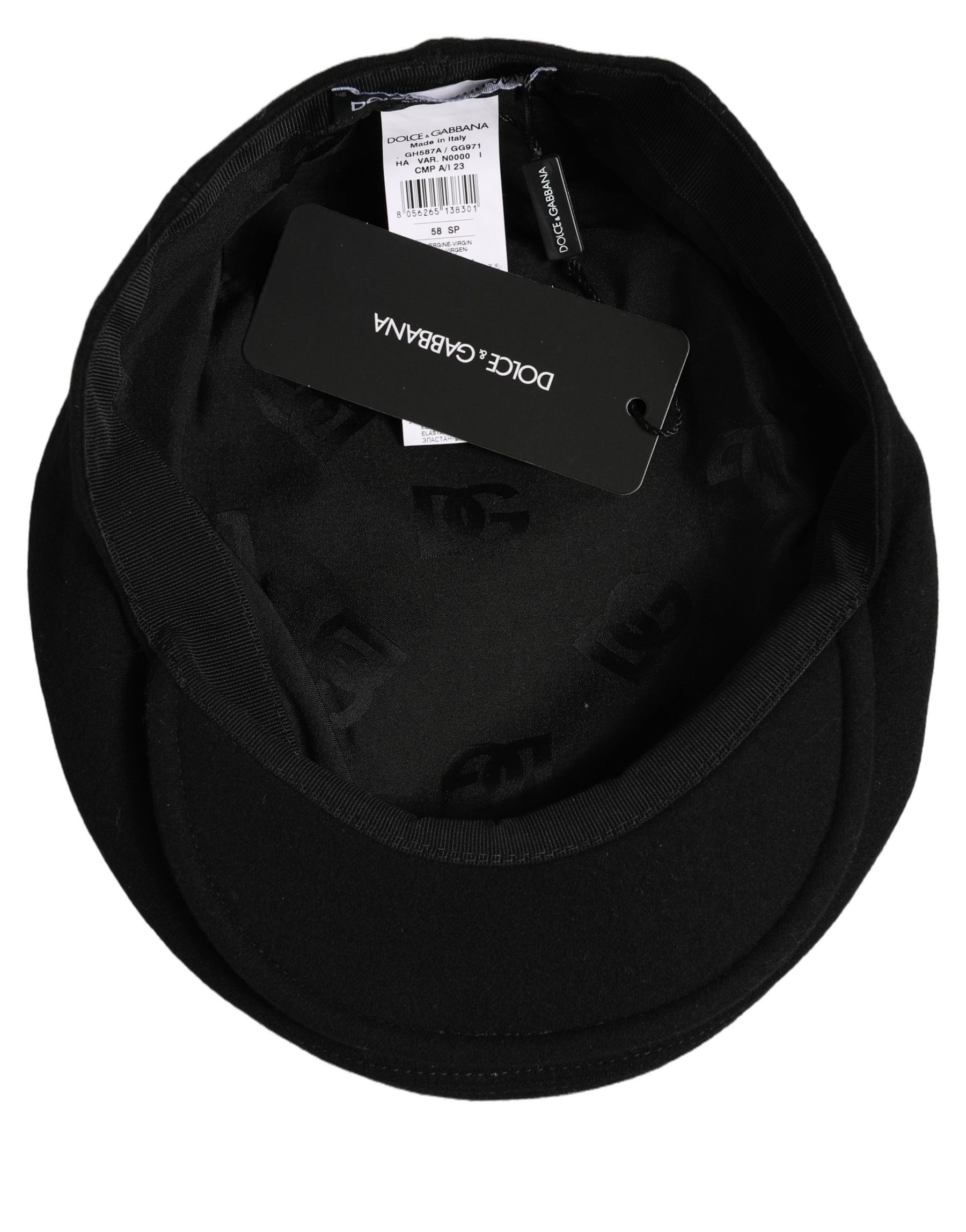 Dolce & Gabbana Men Black Wool Blend Flat Cloth Newsboy Cap Hat | Regal Royce