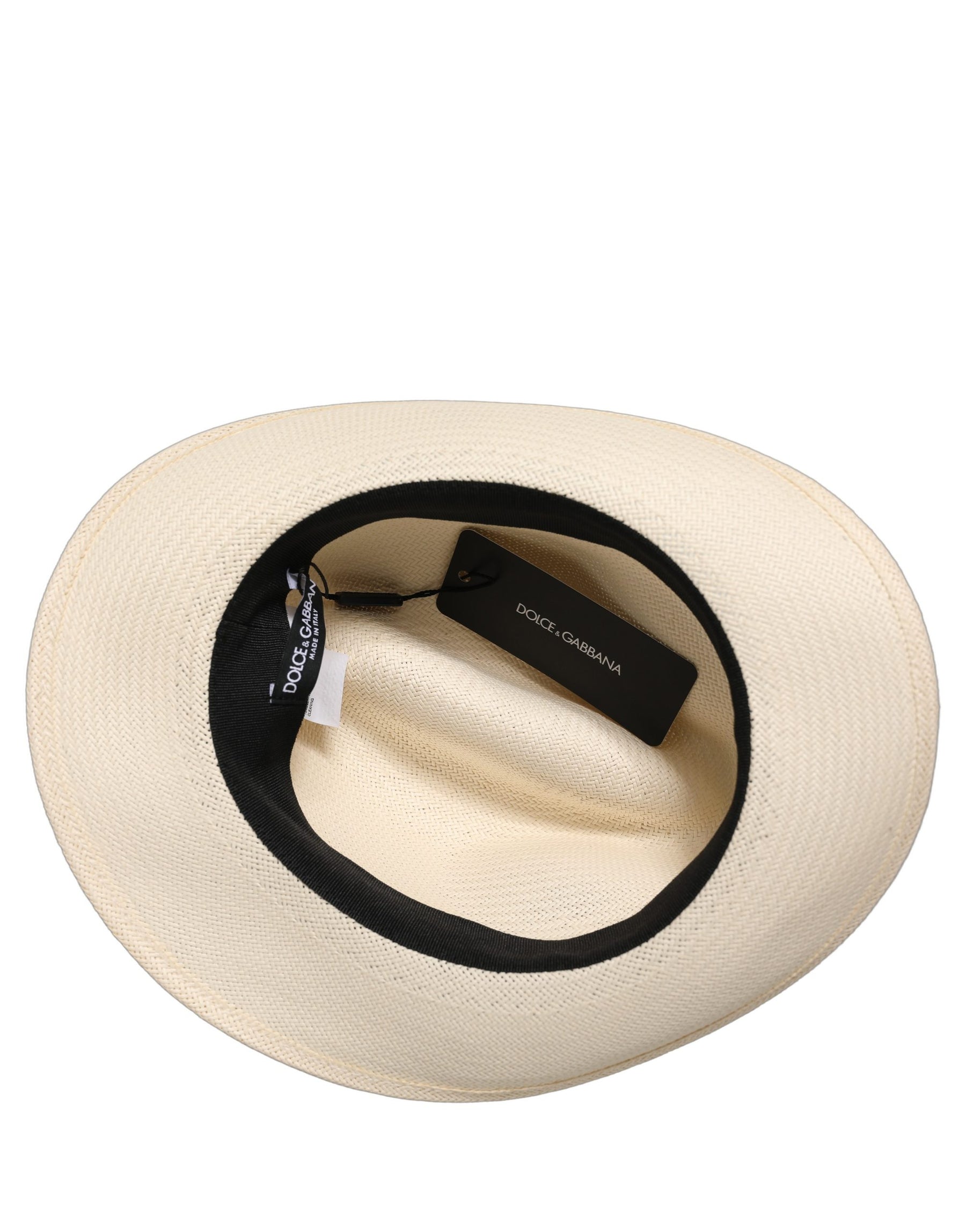 Dolce & Gabbana Men White Paper Straw Fedora Panama Capello Hat | Regal Royce
