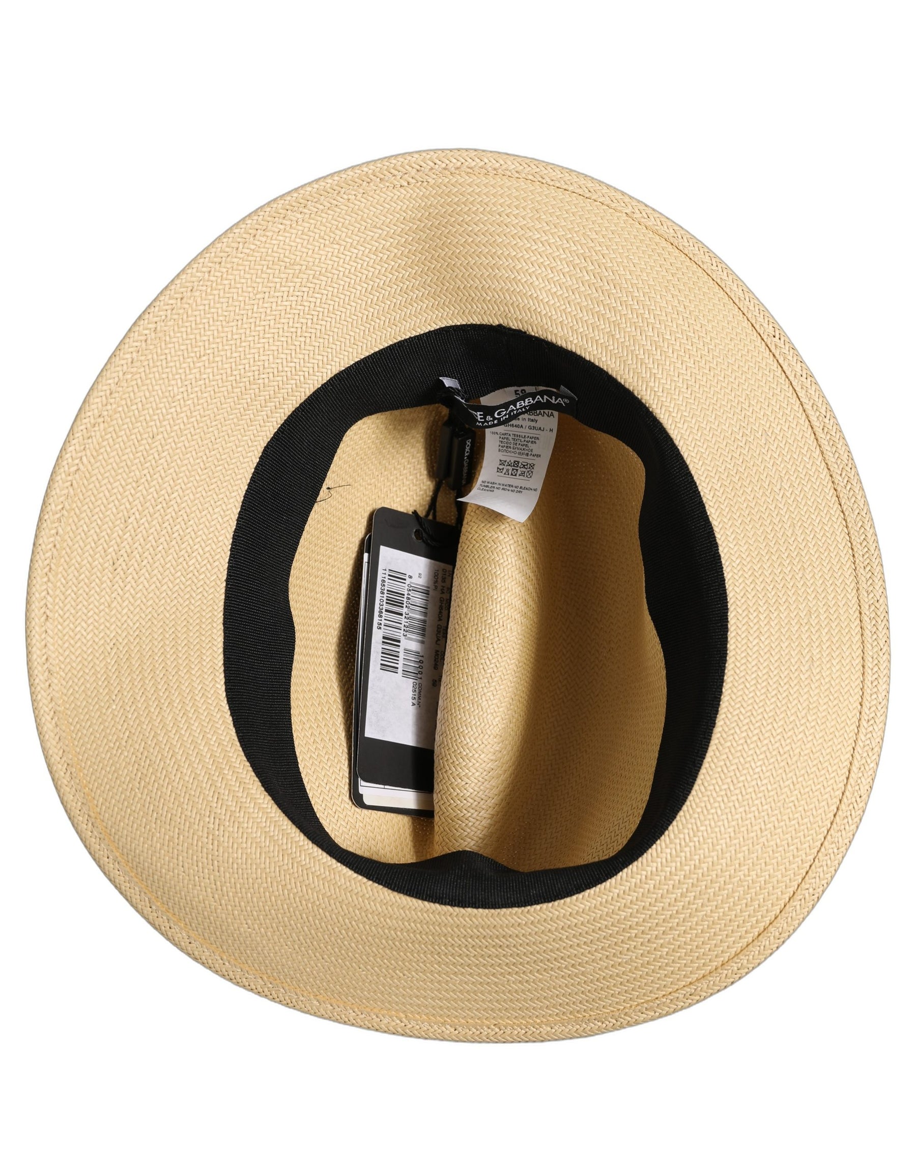 Dolce & Gabbana Men Beige Paper Straw Fedora Panama Capello Hat | Regal Royce