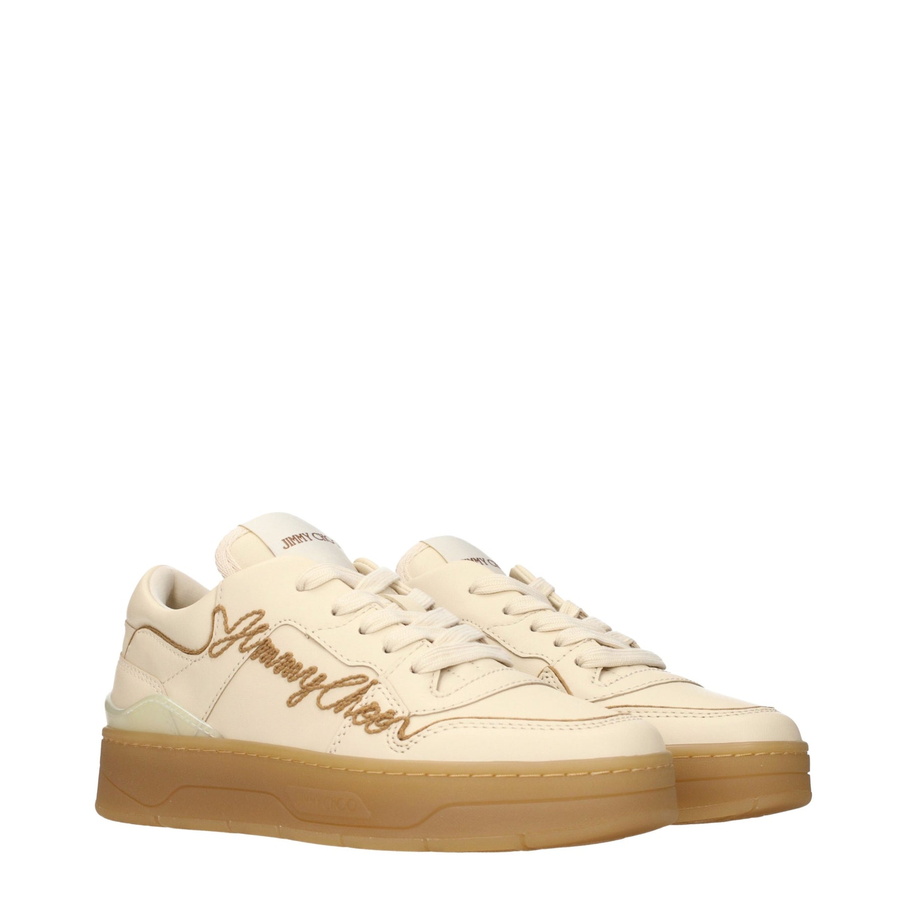 Jimmy Choo Beige Leather Low Top Sneakers | Regal Royce