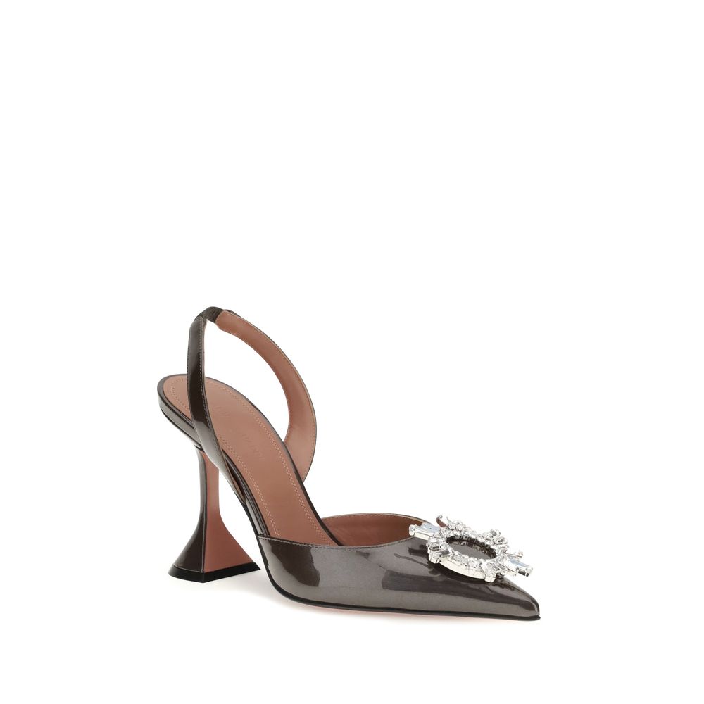 Amina Muaddi Brown Calf Leather Bos Taurus High Heel Pumps | Regal Royce