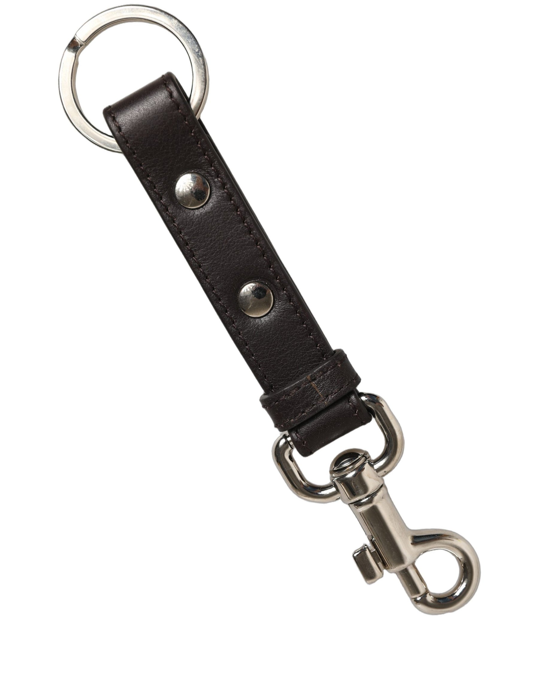 Dolce & Gabbana Black Plain Leather Silver Brass Keyring Holder Keychain | Regal Royce