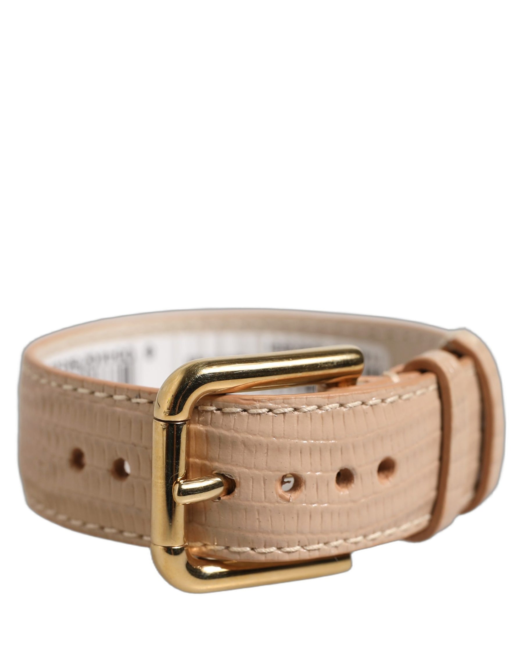 Dolce & Gabbana Beige Textured Leather Gold Buckle Belt Strap Bracelet | Regal Royce