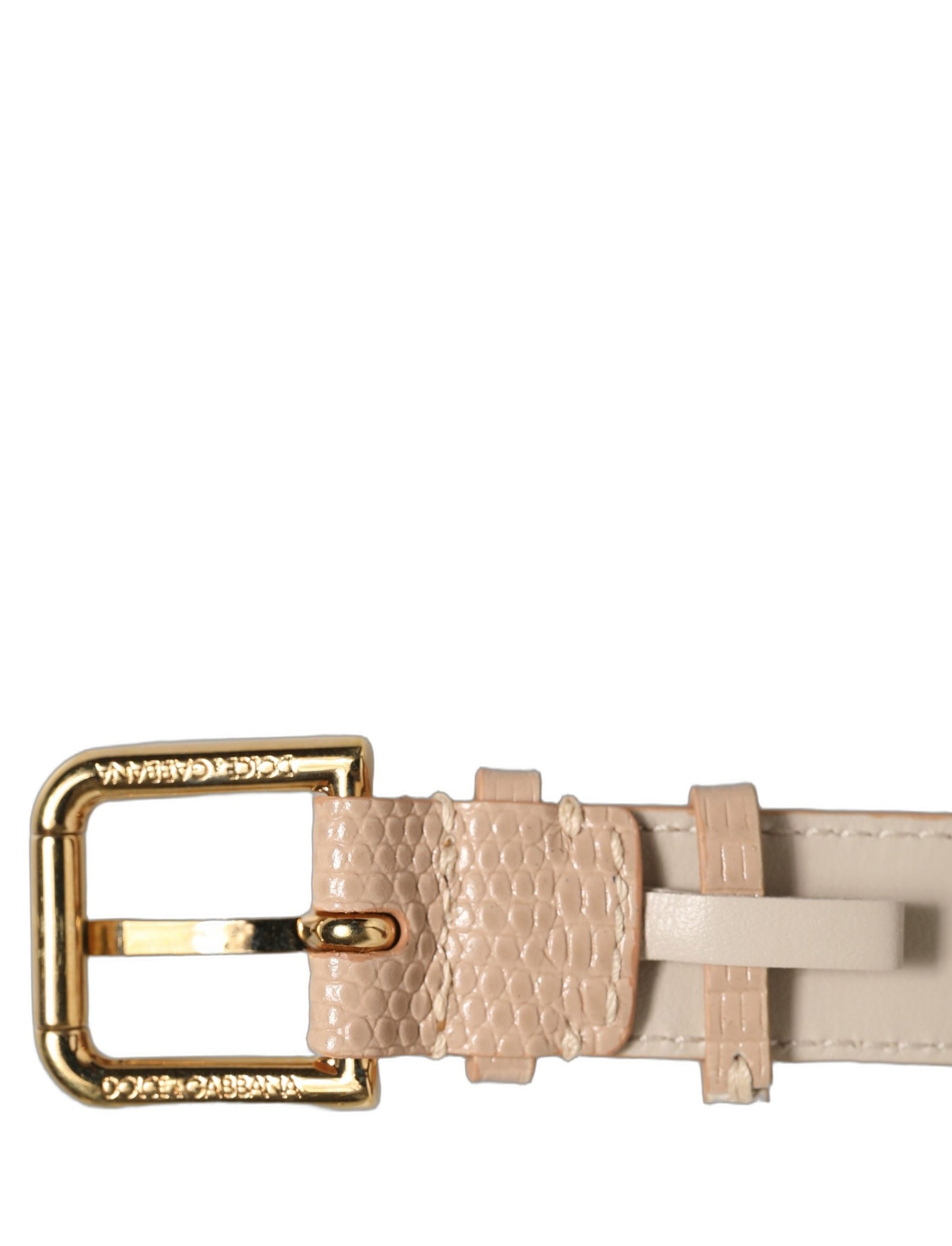 Dolce & Gabbana Beige Textured Leather Gold Buckle Belt Strap Bracelet | Regal Royce