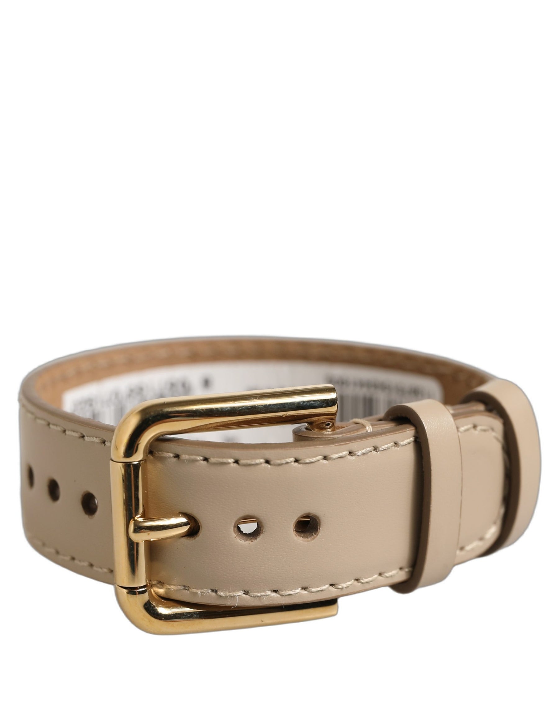 Dolce & Gabbana Beige Calfskin Leather Gold Buckle Belt Strap Bracelet | Regal Royce