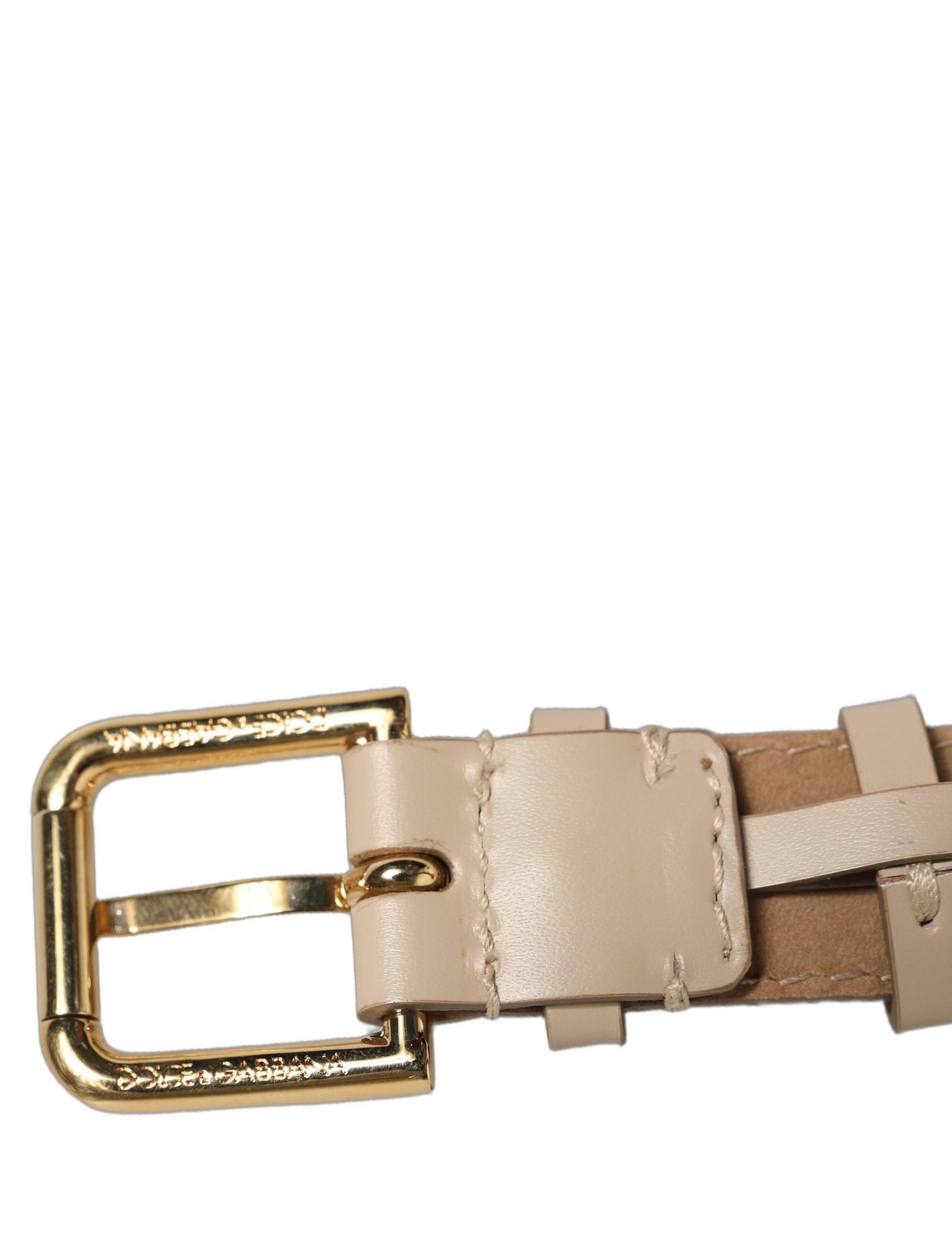 Dolce & Gabbana Beige Calfskin Leather Gold Buckle Belt Strap Bracelet | Regal Royce