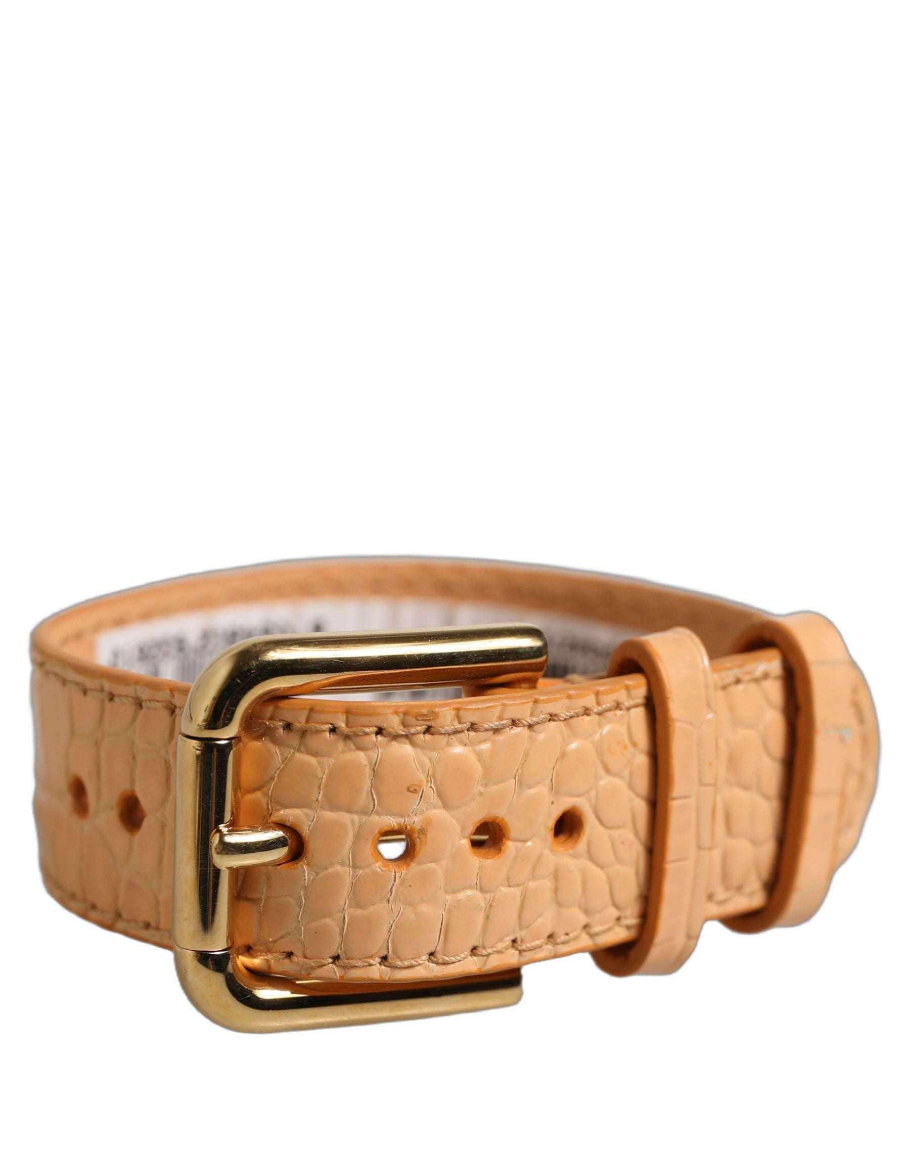 Dolce & Gabbana Beige Embossed Leather Gold Buckle Belt Strap Bracelet | Regal Royce