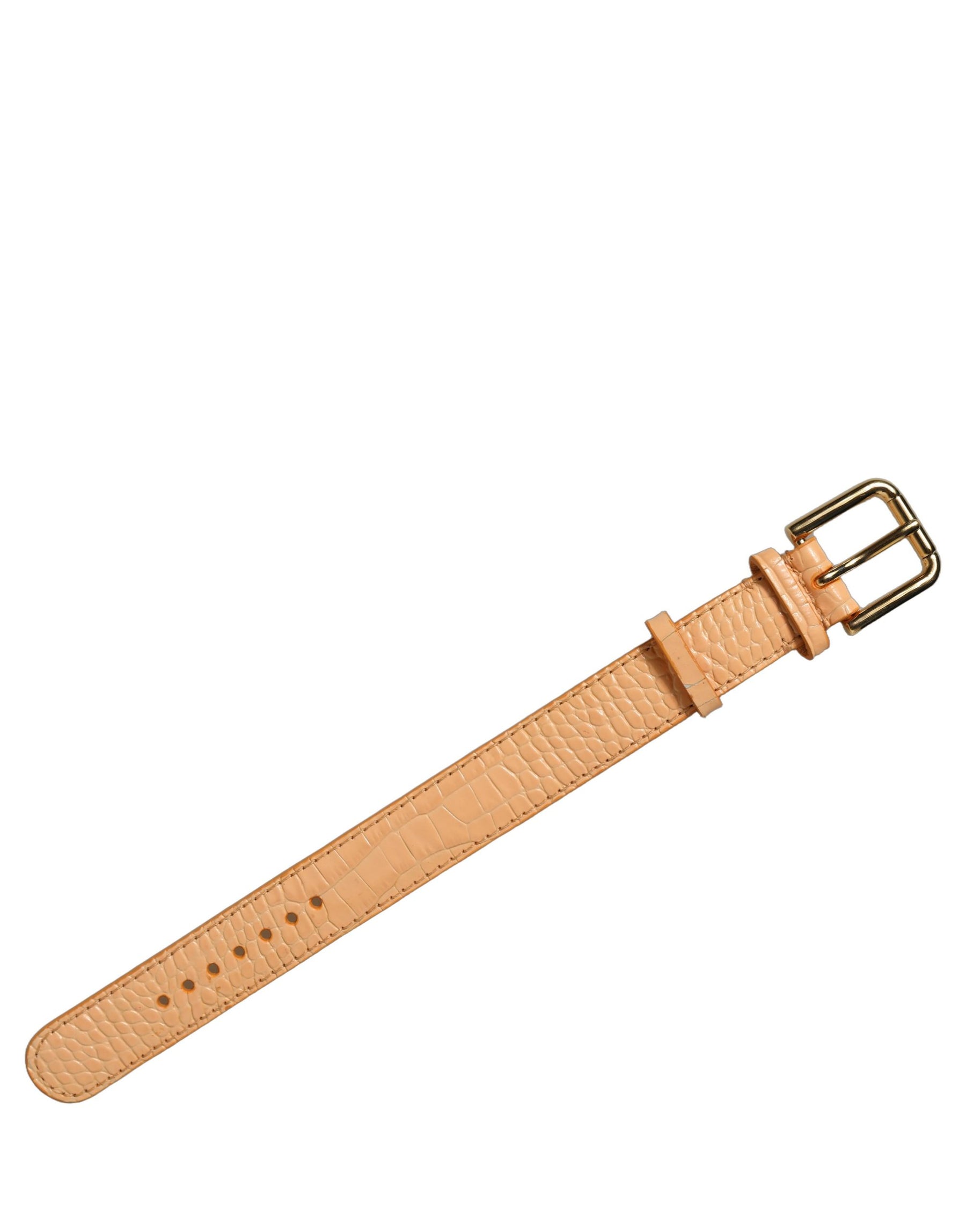 Dolce & Gabbana Beige Embossed Leather Gold Buckle Belt Strap Bracelet | Regal Royce