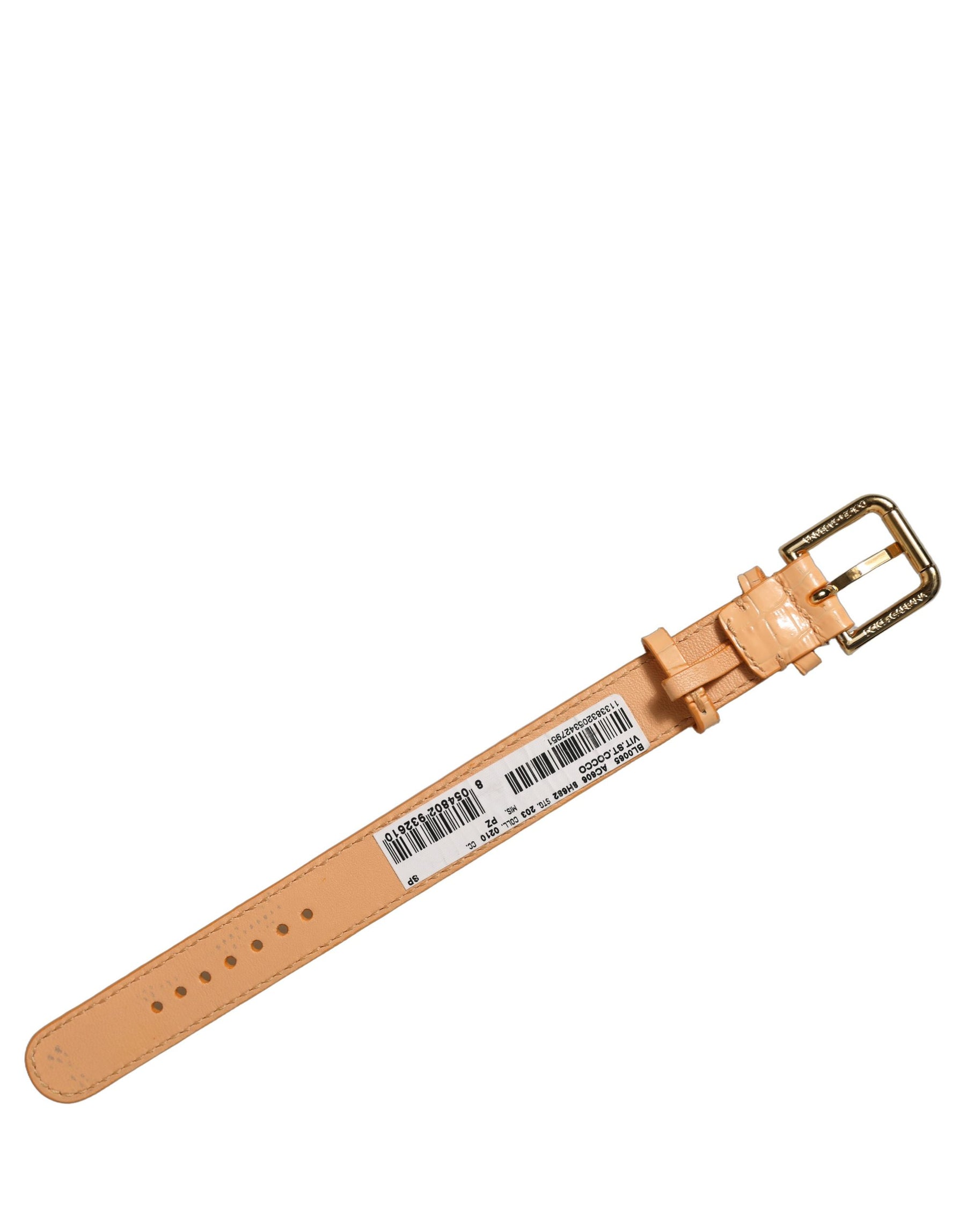 Dolce & Gabbana Beige Embossed Leather Gold Buckle Belt Strap Bracelet | Regal Royce
