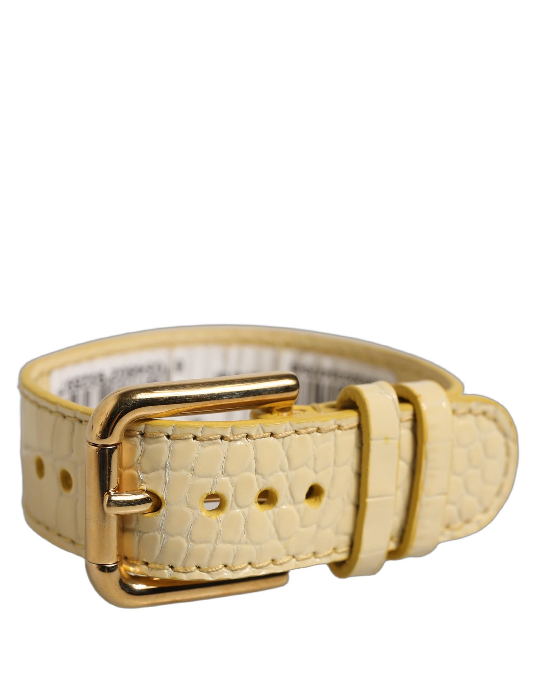 Dolce & Gabbana Beige Embossed Leather Gold Buckle Belt Strap Bracelet | Regal Royce