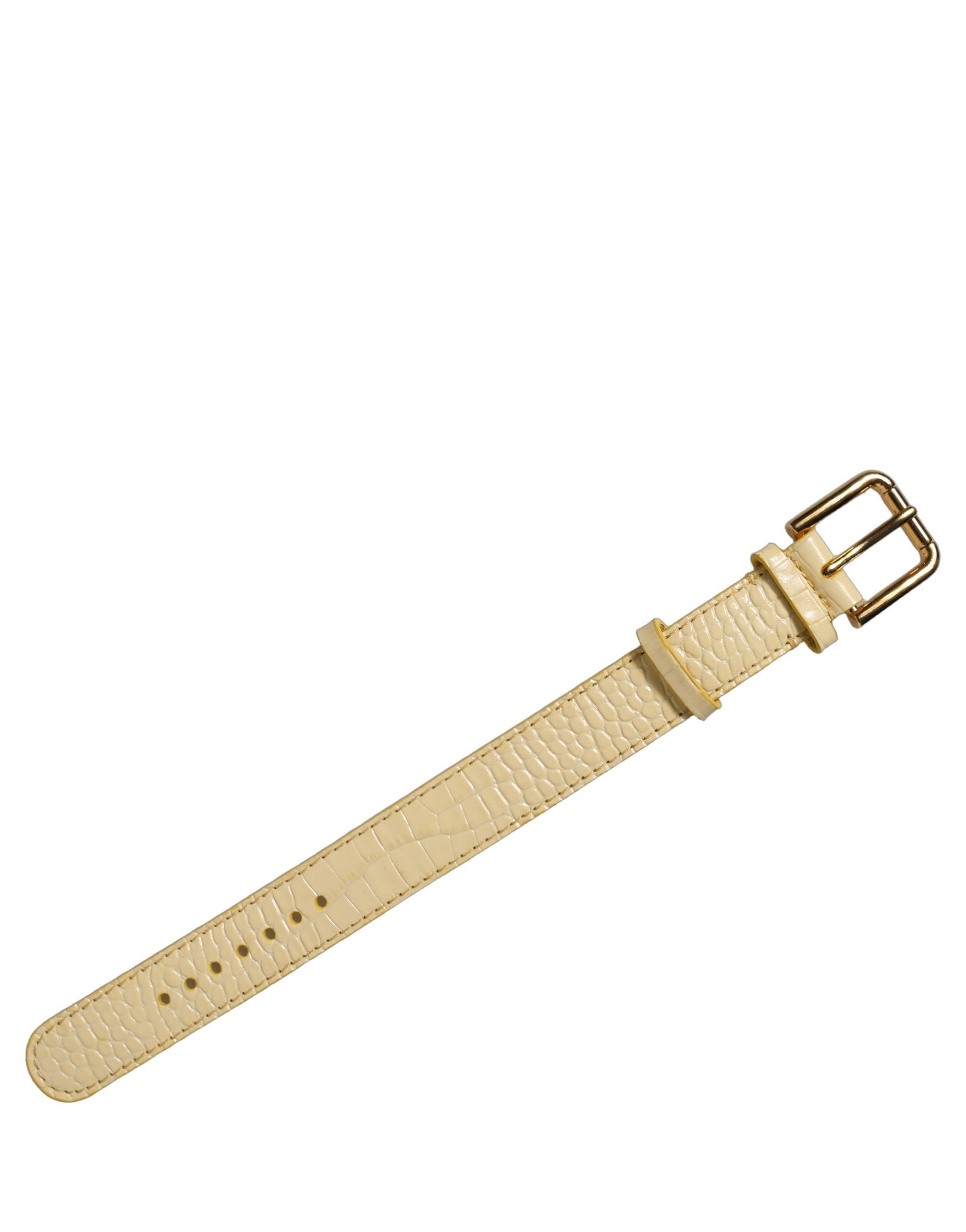 Dolce & Gabbana Beige Embossed Leather Gold Buckle Belt Strap Bracelet | Regal Royce
