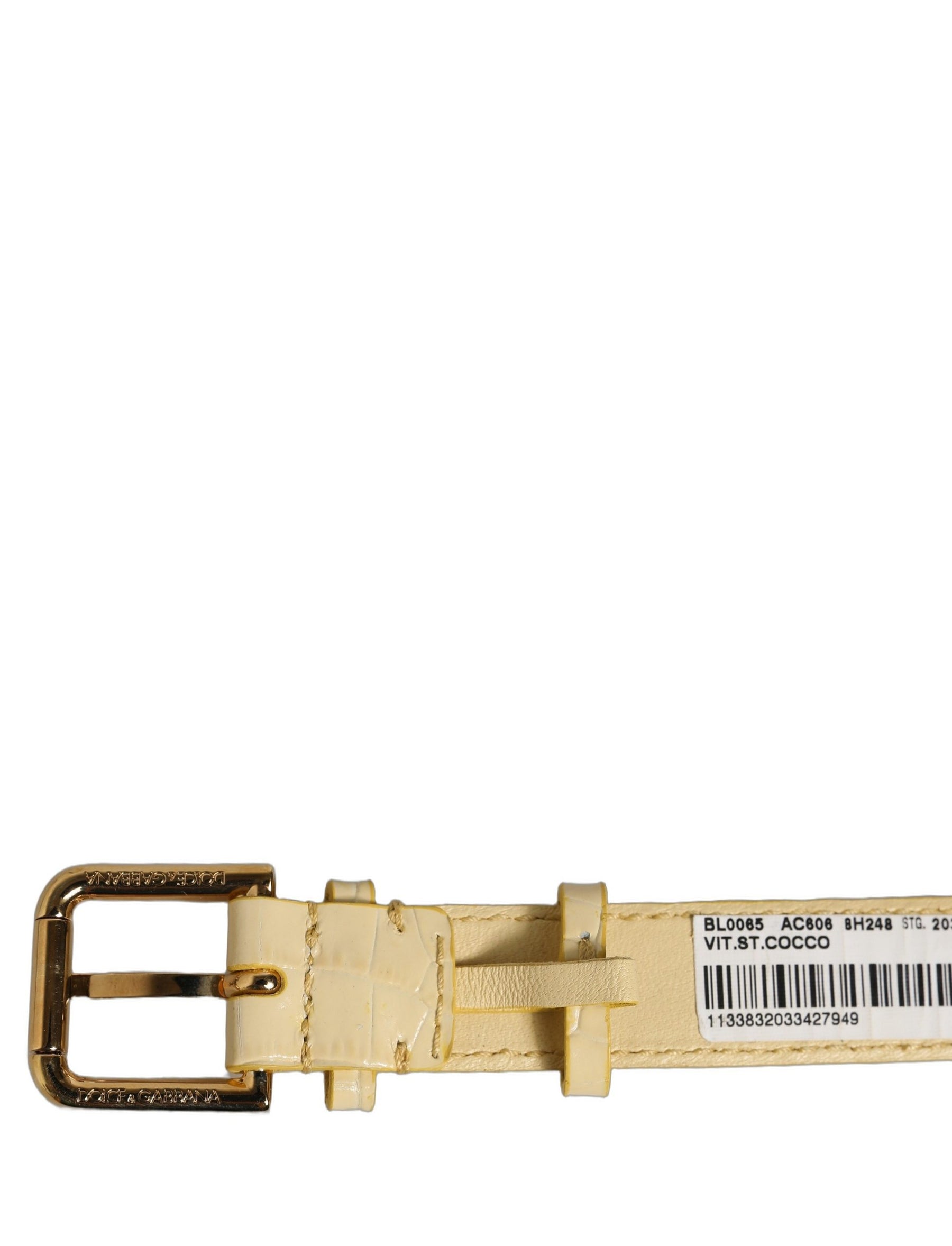 Dolce & Gabbana Beige Embossed Leather Gold Buckle Belt Strap Bracelet | Regal Royce