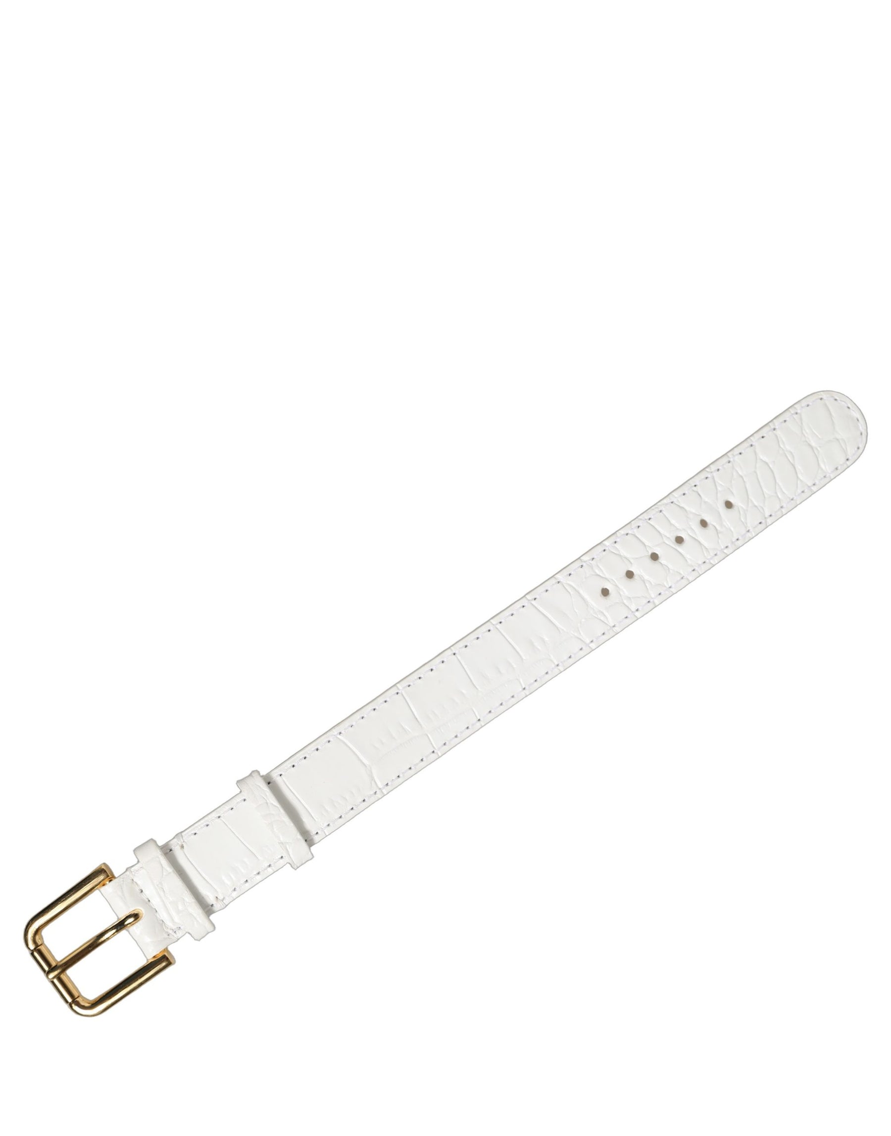 Dolce & Gabbana White Embossed Leather Gold Buckle Belt Strap Bracelet | Regal Royce