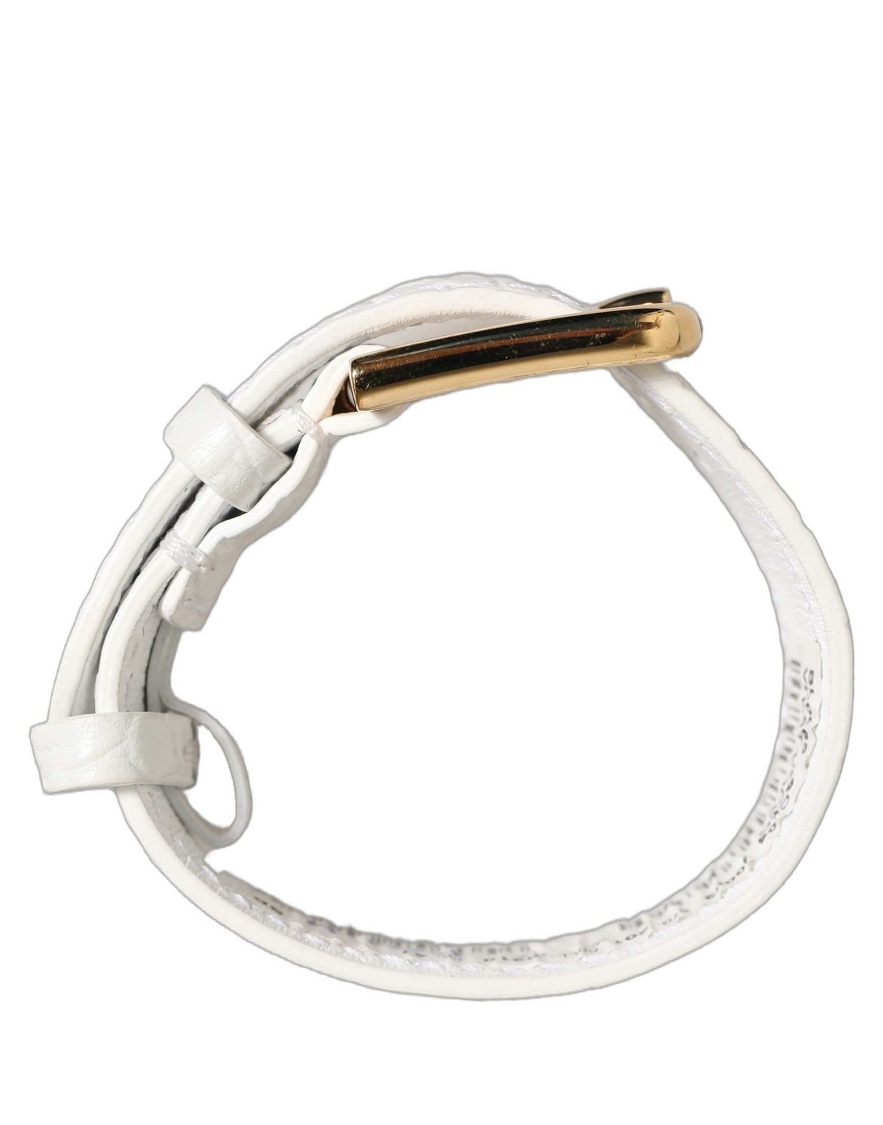 Dolce & Gabbana White Embossed Leather Gold Buckle Belt Strap Bracelet | Regal Royce