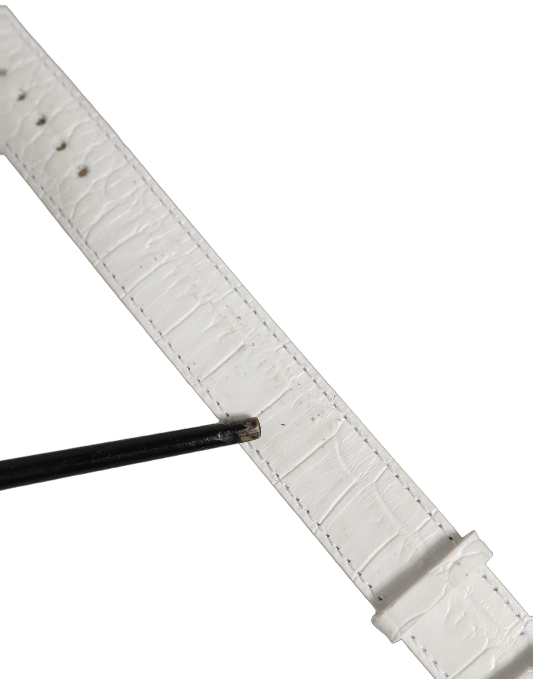 Dolce & Gabbana White Embossed Leather Gold Buckle Belt Strap Bracelet | Regal Royce