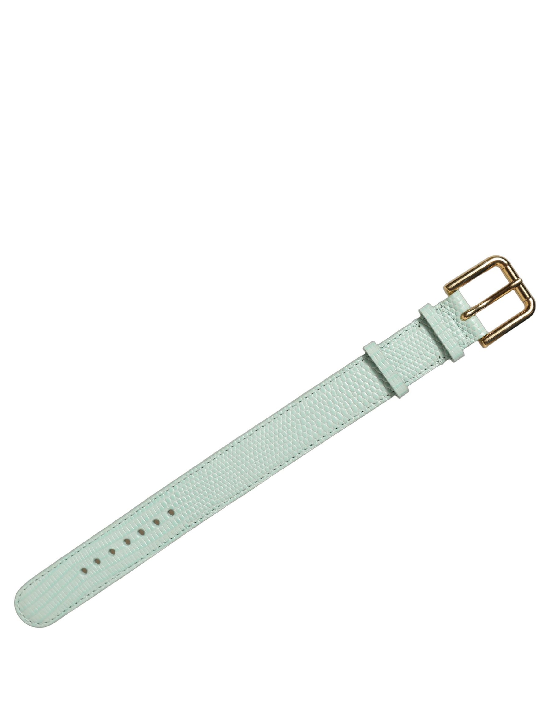 Dolce & Gabbana Green Textured Leather Gold Buckle Belt Strap Bracelet | Regal Royce