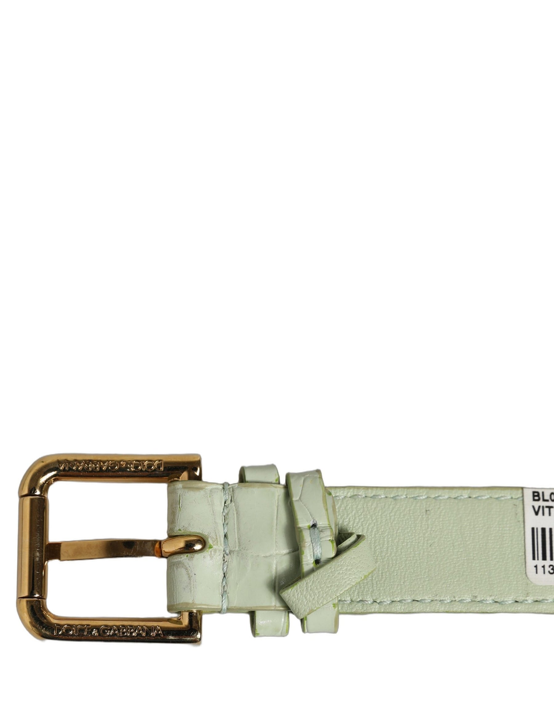 Dolce & Gabbana Green Embossed Leather Gold Buckle Belt Strap Bracelet | Regal Royce