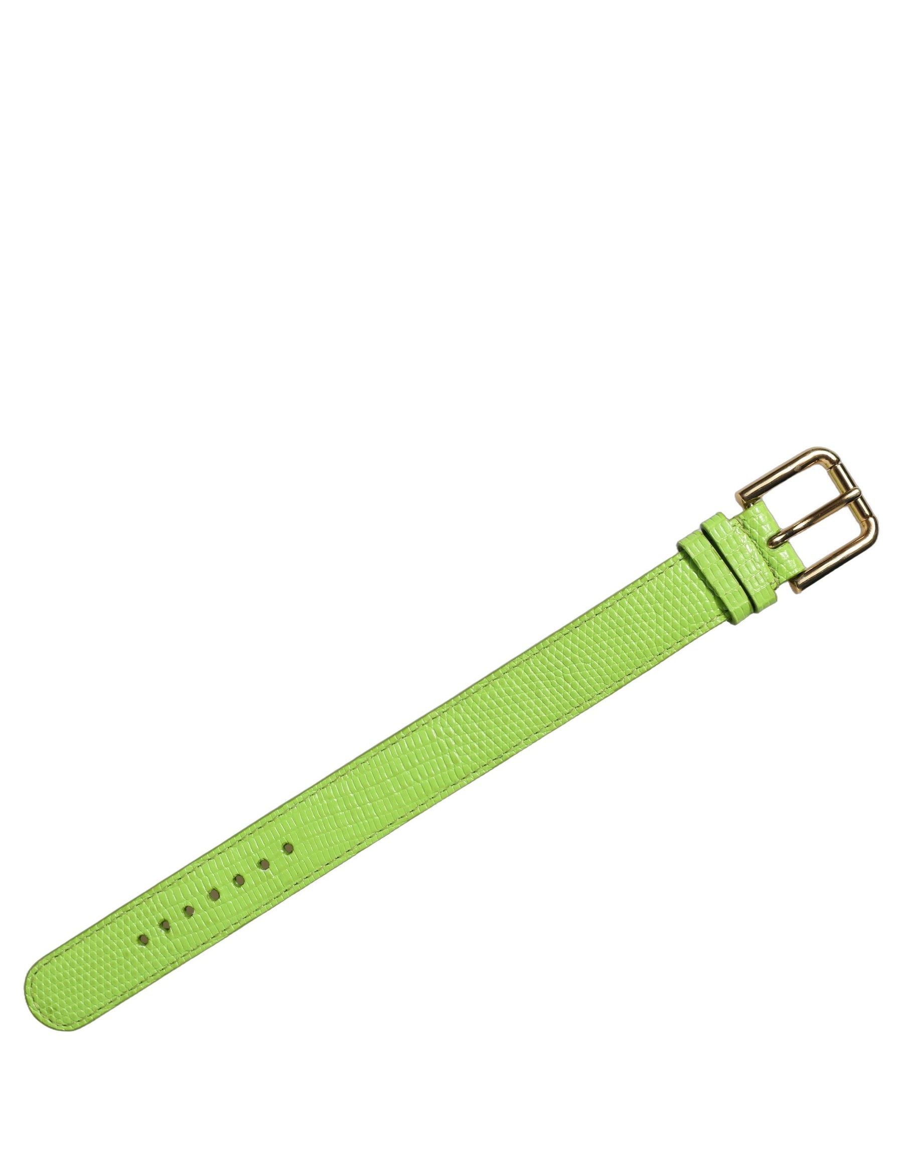Dolce & Gabbana Green Textured Leather Gold Buckle Belt Strap Bracelet | Regal Royce