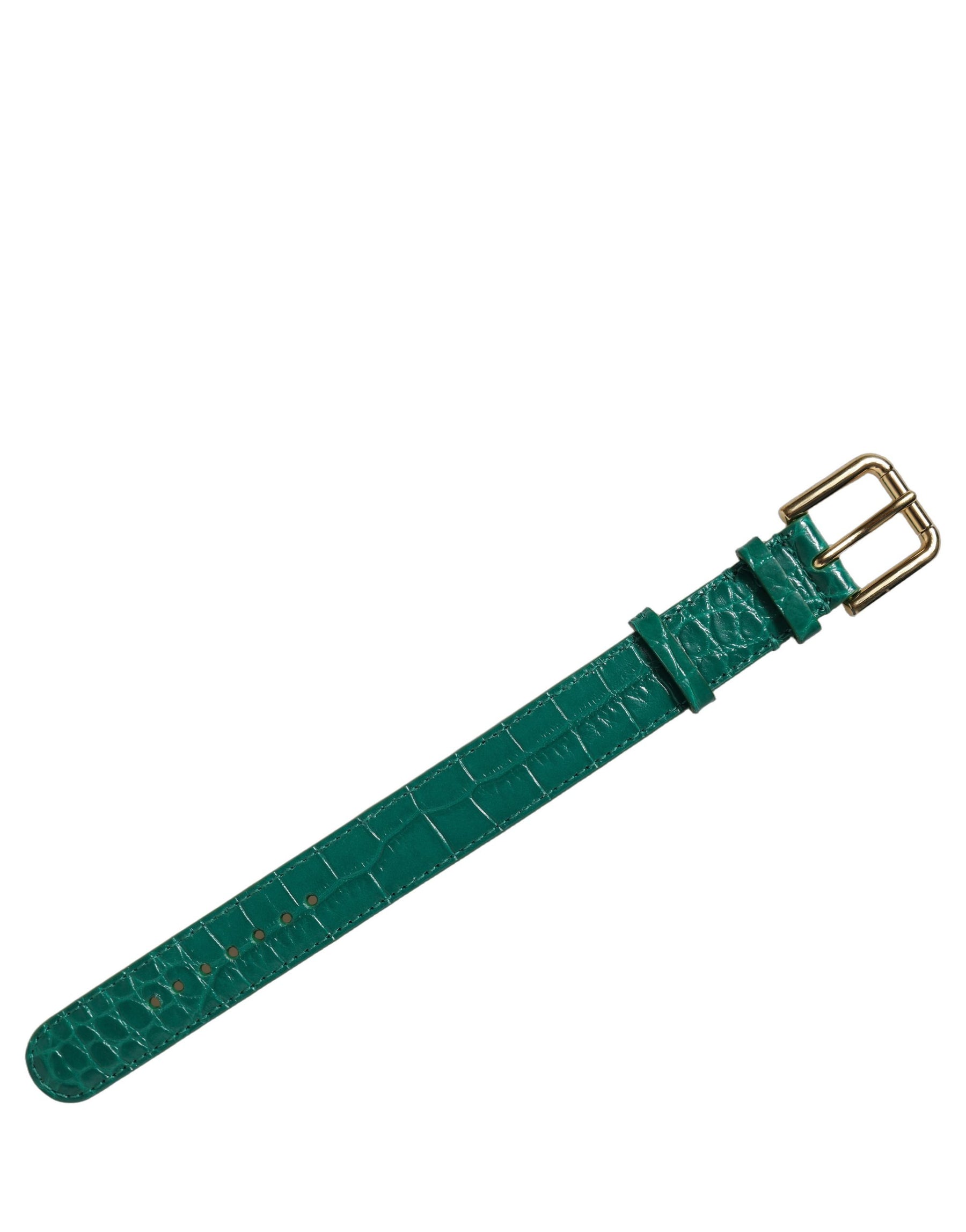 Dolce & Gabbana Green Embossed Leather Gold Buckle Belt Strap Bracelet | Regal Royce