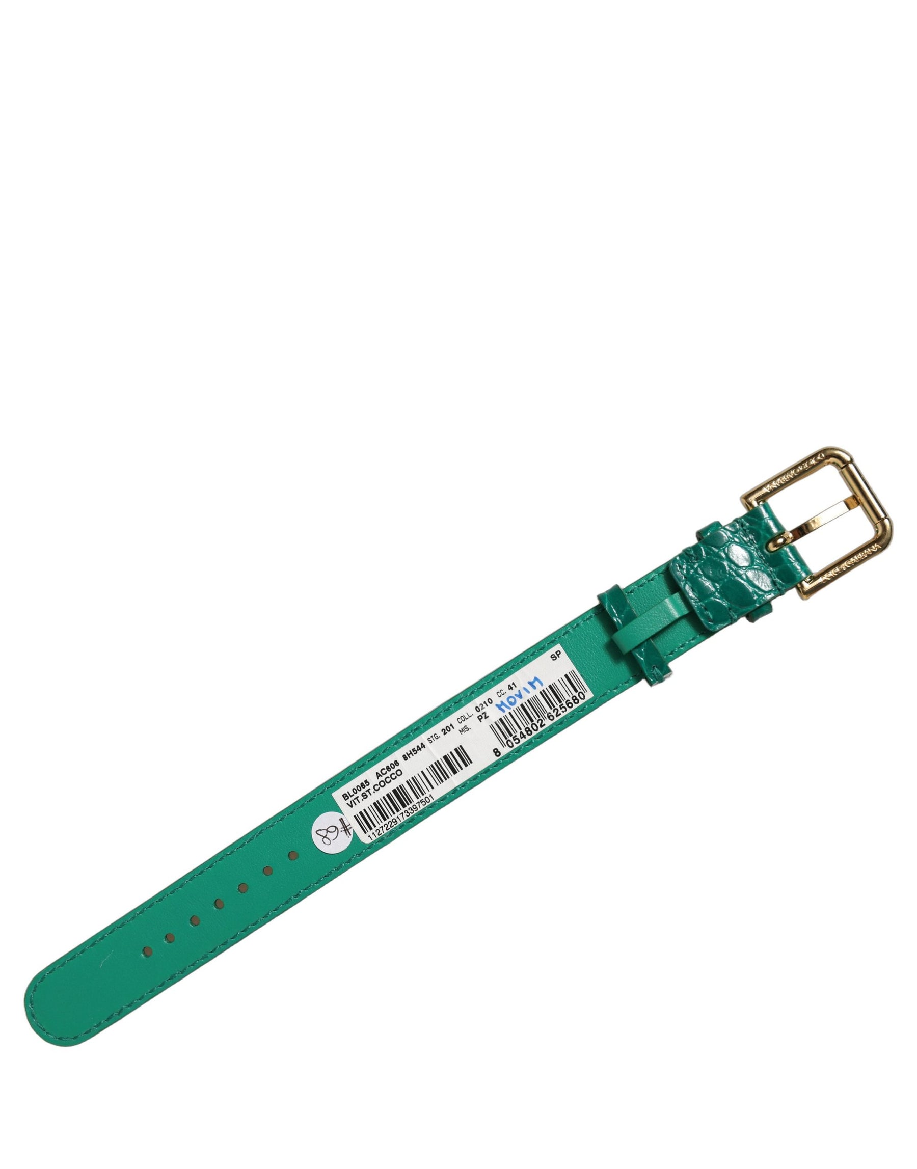 Dolce & Gabbana Green Embossed Leather Gold Buckle Belt Strap Bracelet | Regal Royce
