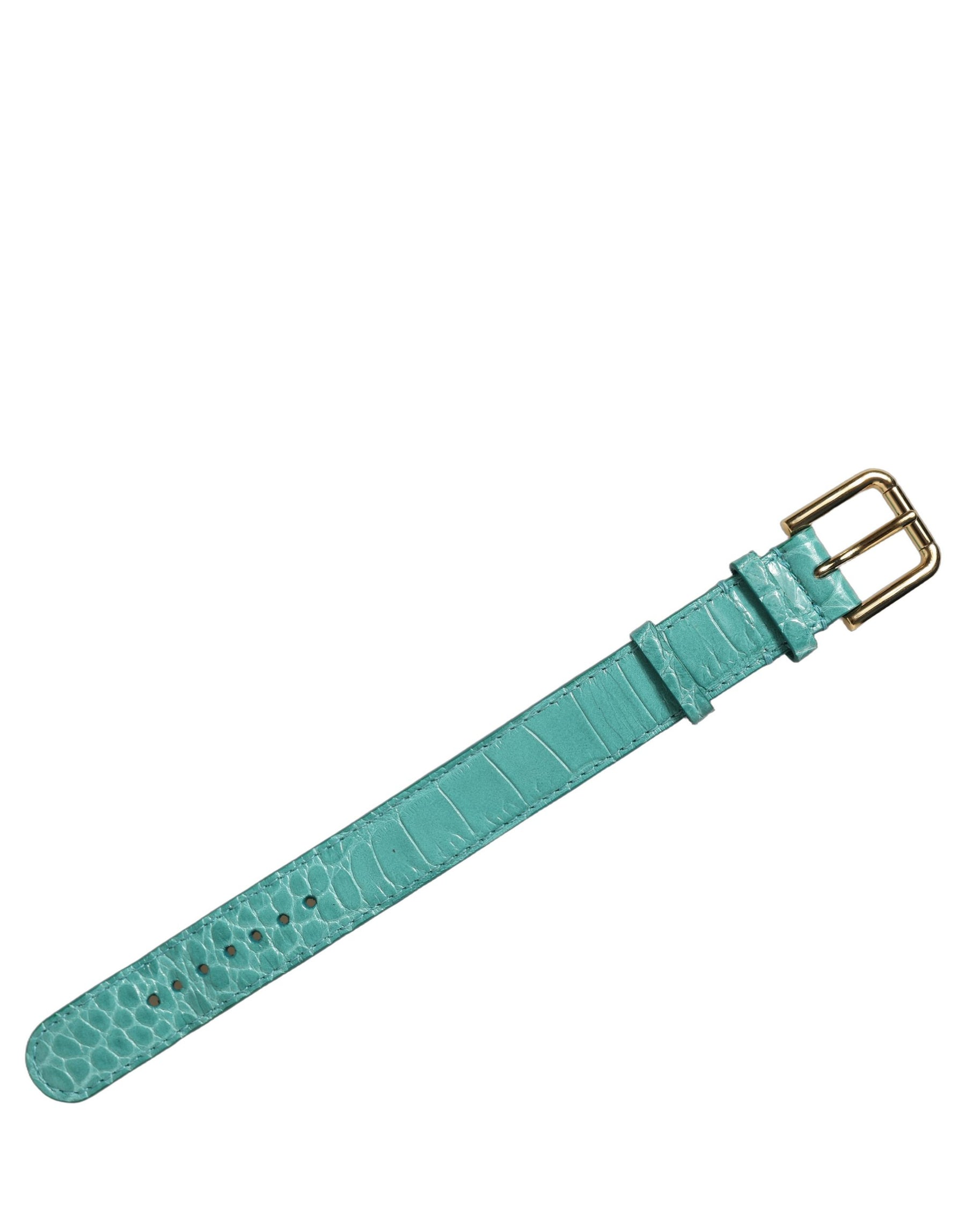 Dolce & Gabbana Blue Embossed Leather Gold Buckle Belt Strap Bracelet | Regal Royce