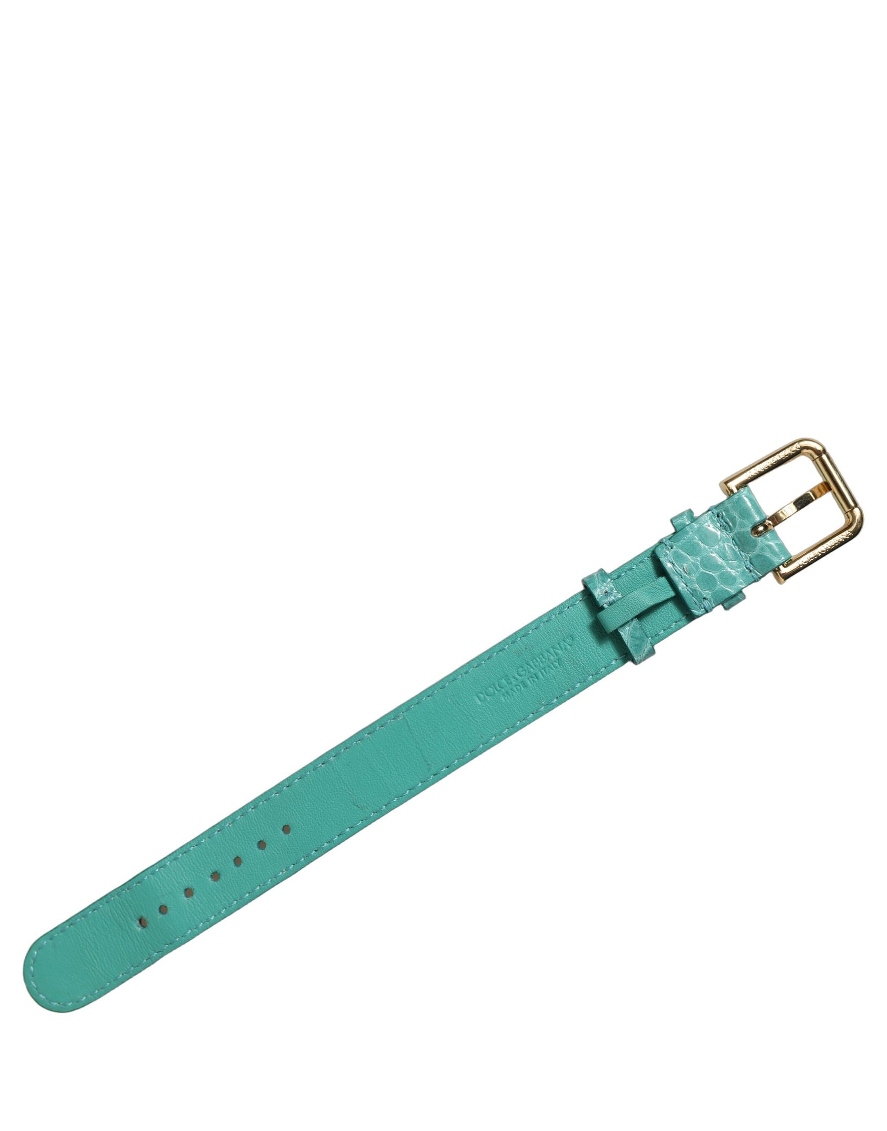 Dolce & Gabbana Blue Embossed Leather Gold Buckle Belt Strap Bracelet | Regal Royce