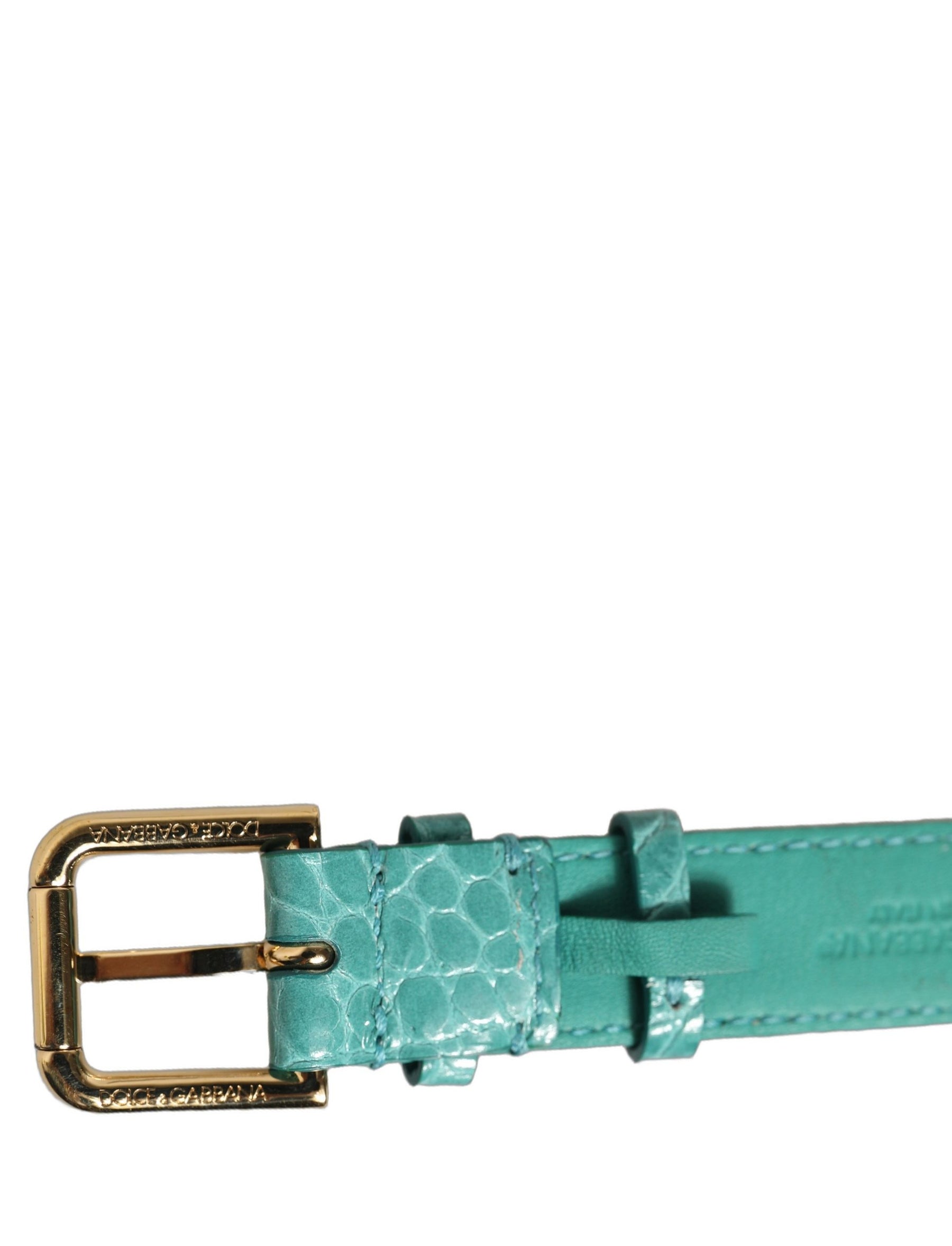 Dolce & Gabbana Blue Embossed Leather Gold Buckle Belt Strap Bracelet | Regal Royce