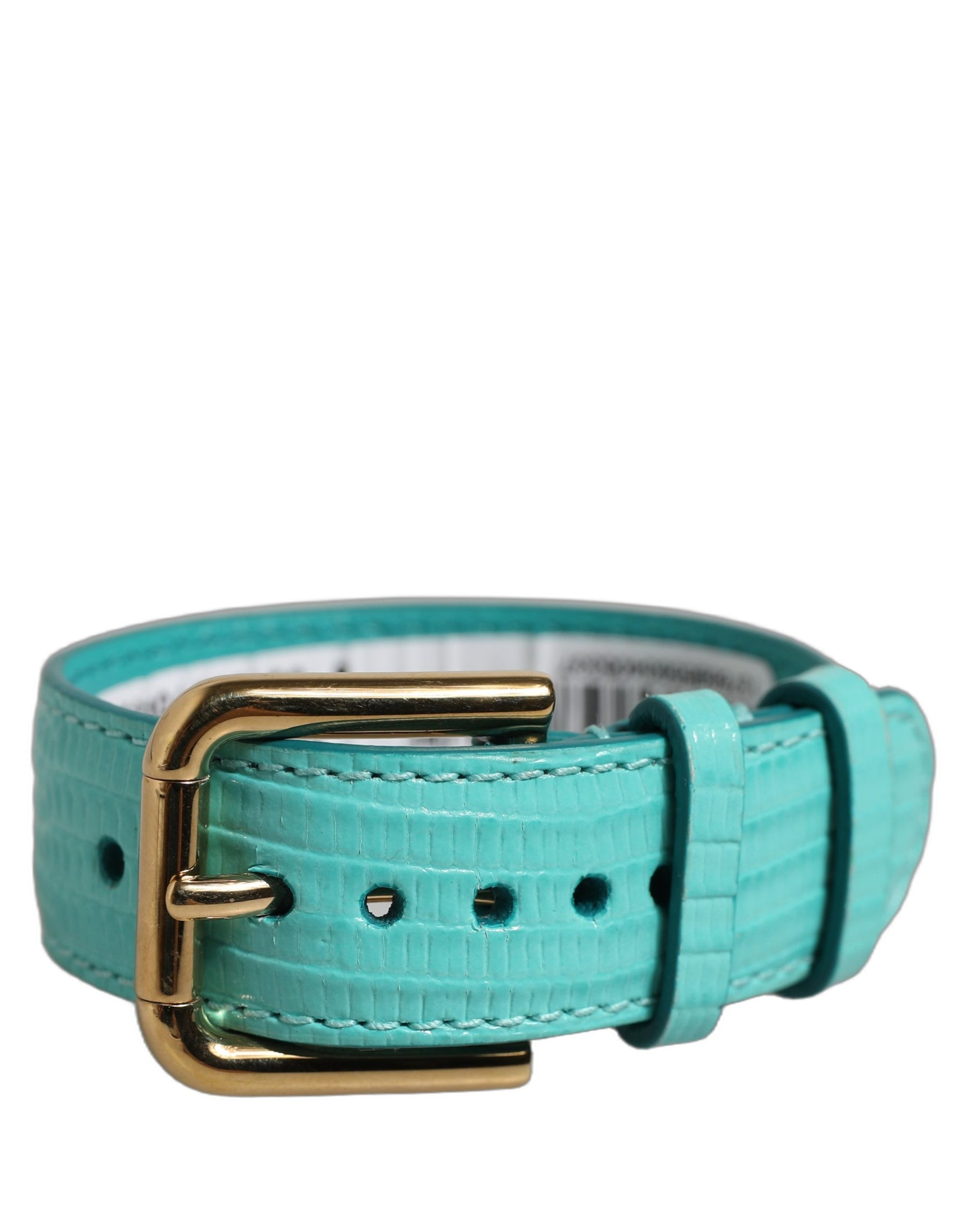 Dolce & Gabbana Blue Textured Leather Gold Buckle Belt Strap Bracelet | Regal Royce
