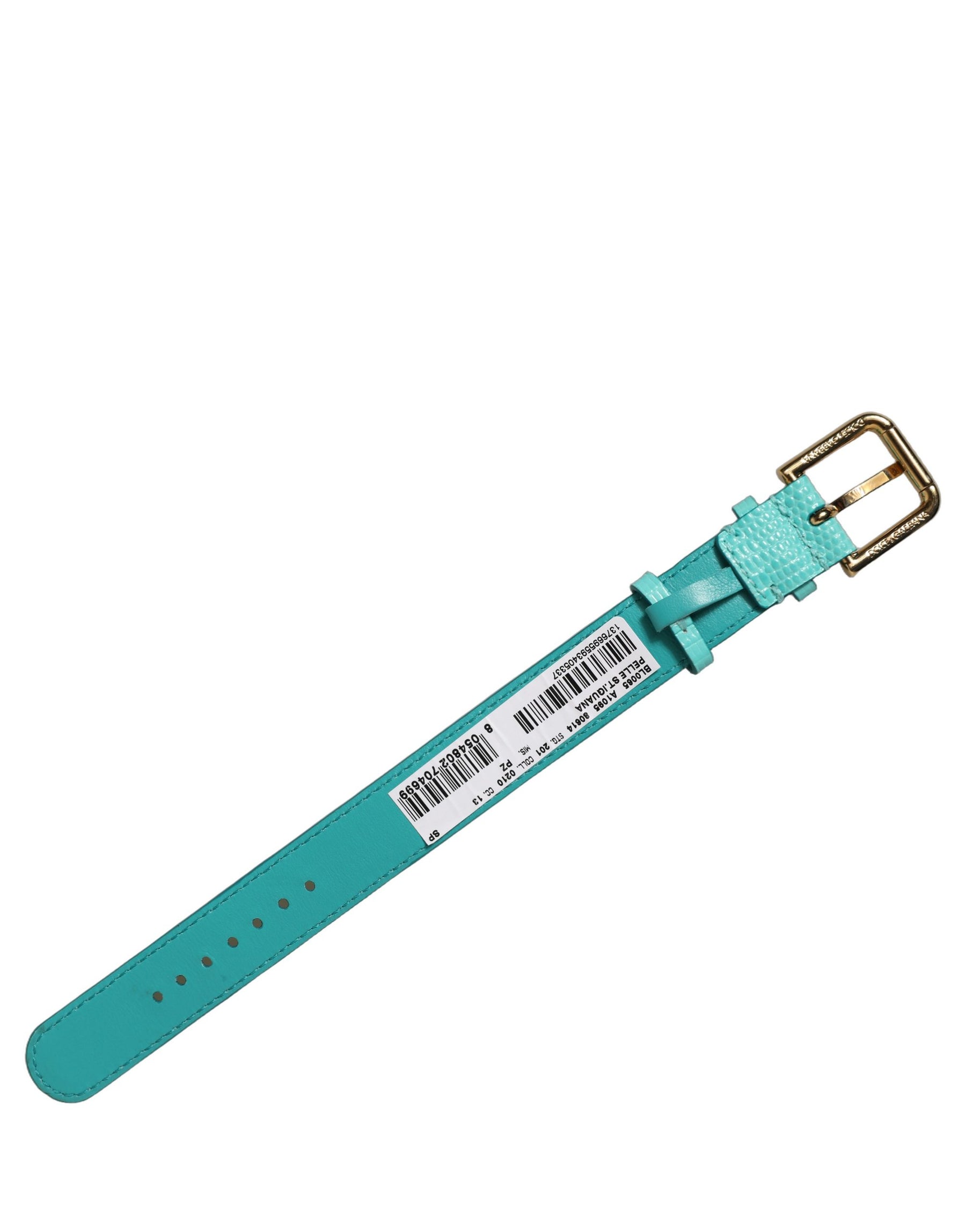 Dolce & Gabbana Blue Textured Leather Gold Buckle Belt Strap Bracelet | Regal Royce