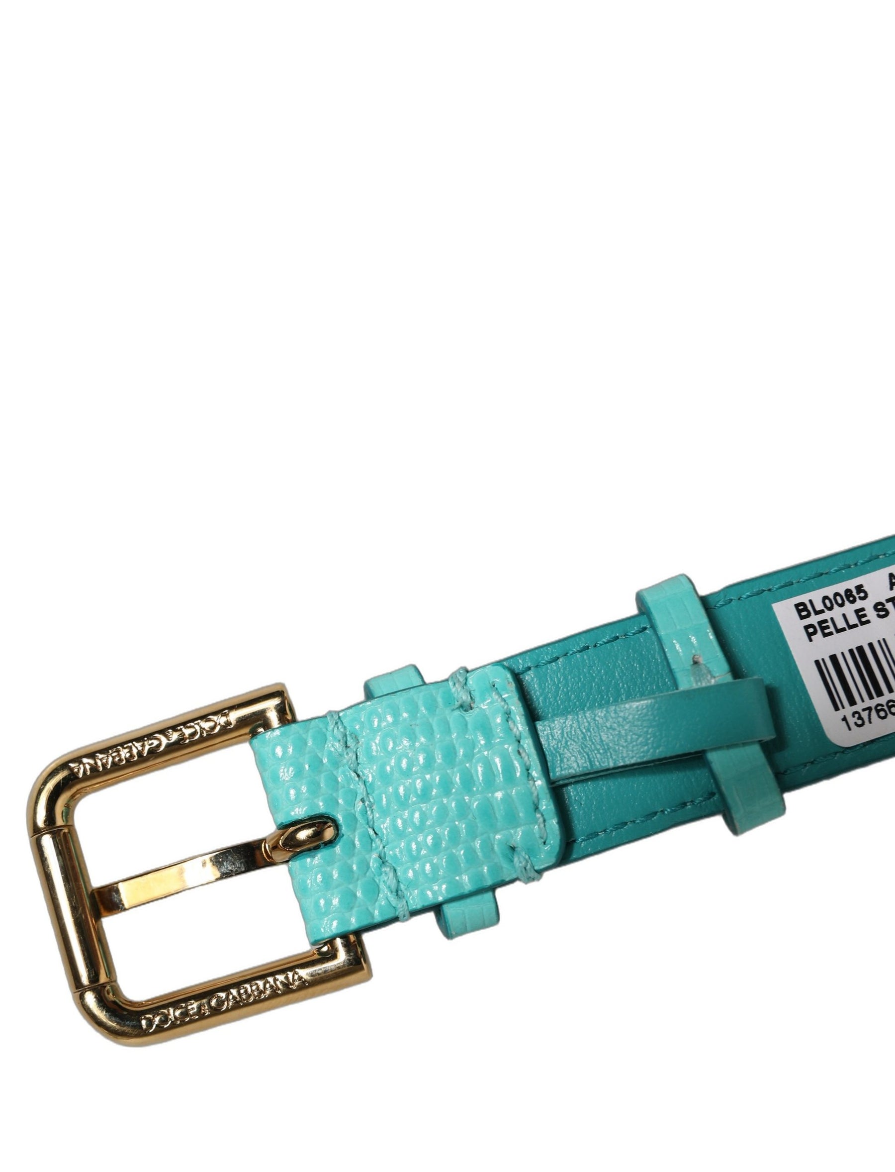 Dolce & Gabbana Blue Textured Leather Gold Buckle Belt Strap Bracelet | Regal Royce