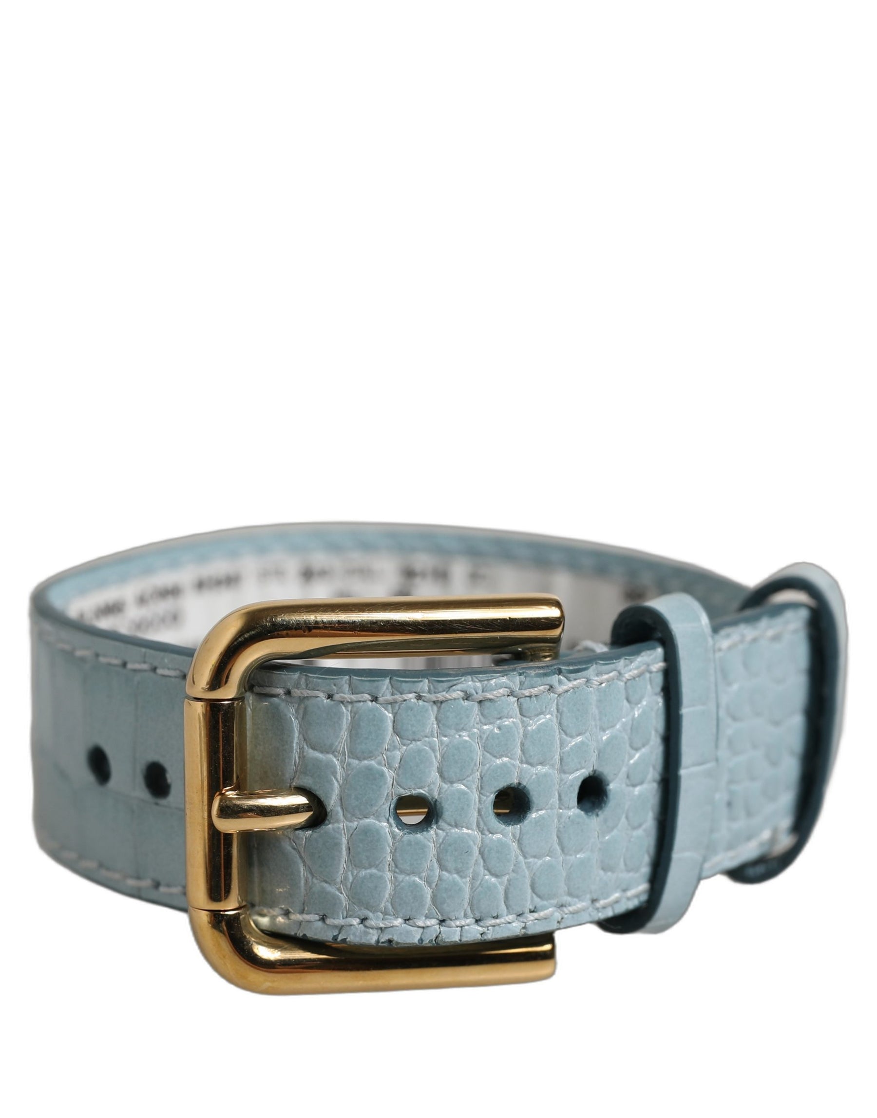 Dolce & Gabbana Blue Embossed Leather Gold Buckle Belt Strap Bracelet | Regal Royce