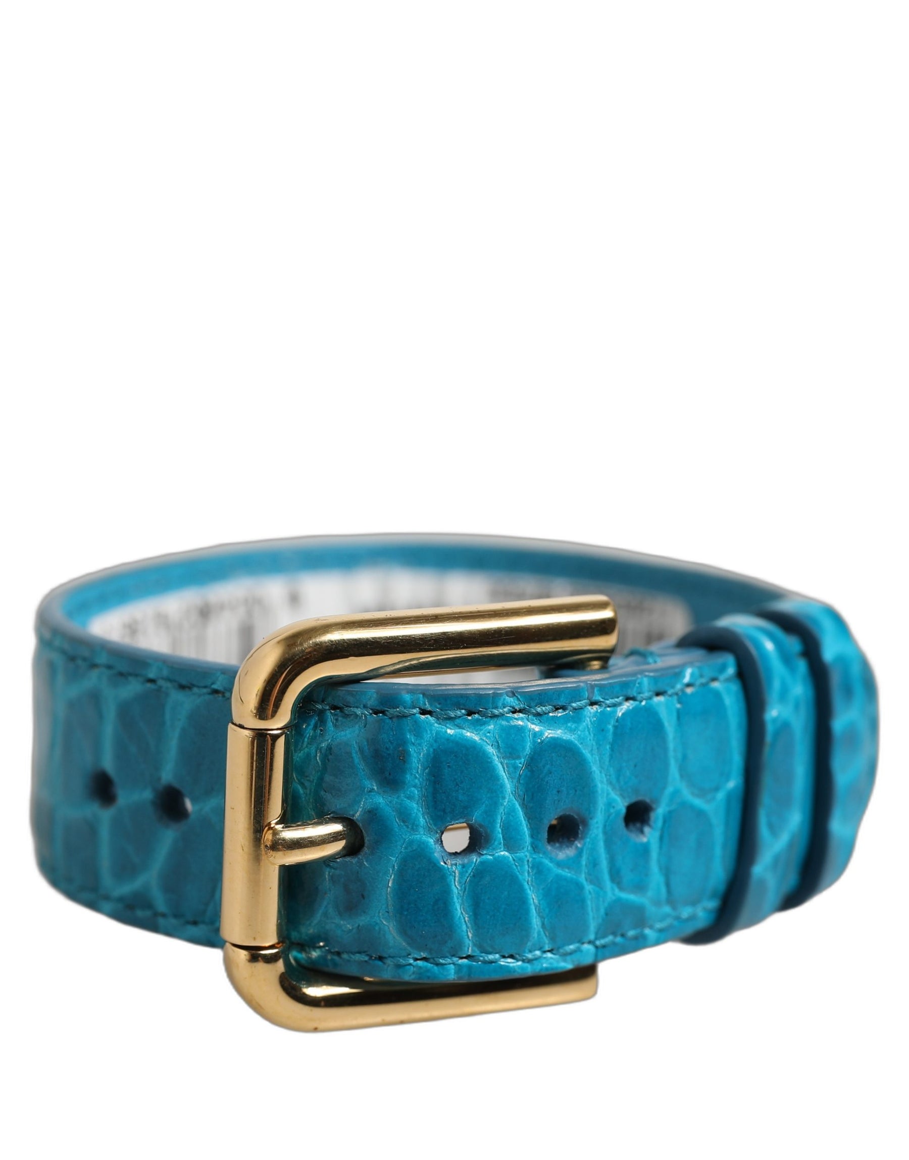 Dolce & Gabbana Blue Embossed Leather Gold Buckle Belt Strap Bracelet | Regal Royce