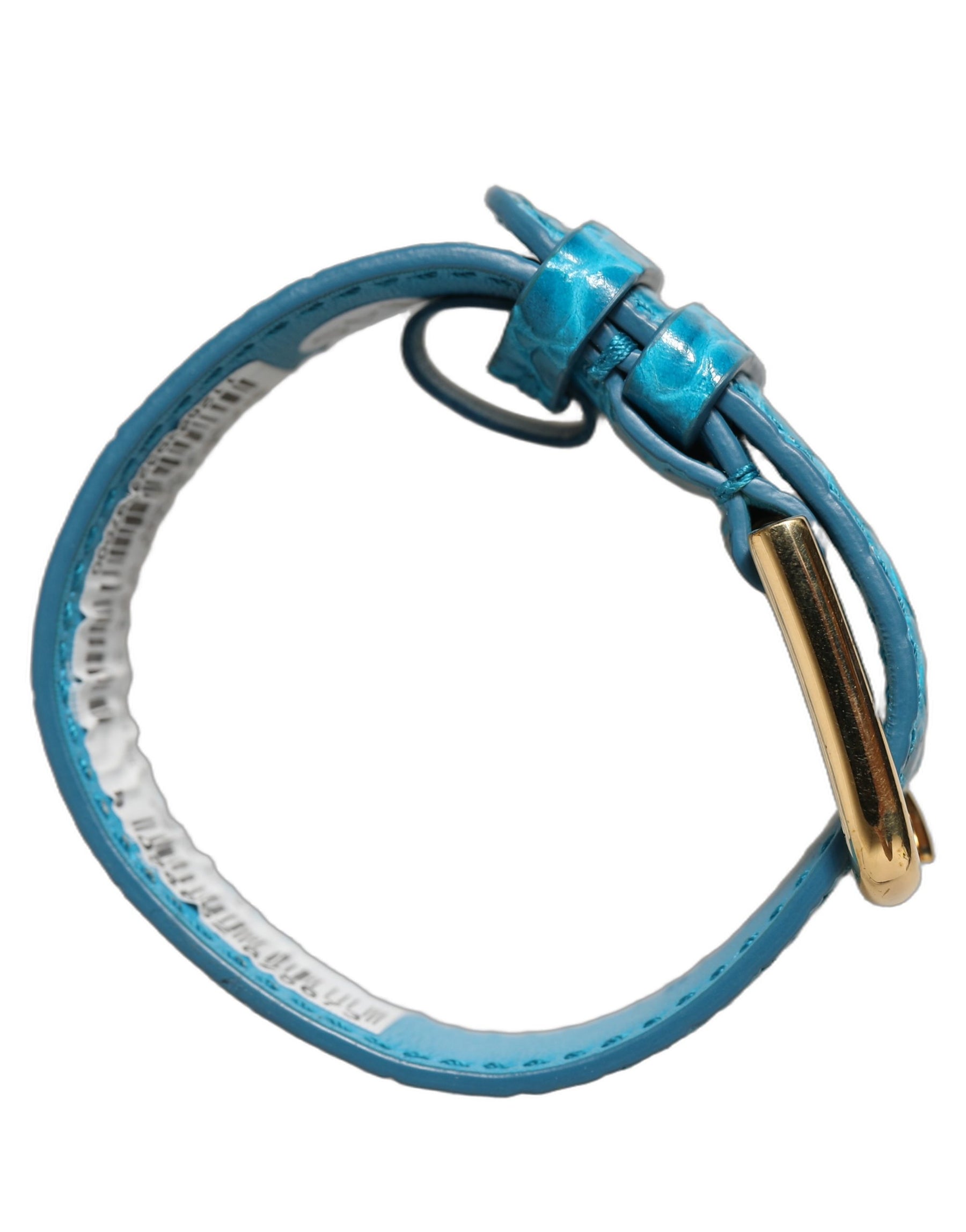 Dolce & Gabbana Blue Embossed Leather Gold Buckle Belt Strap Bracelet | Regal Royce